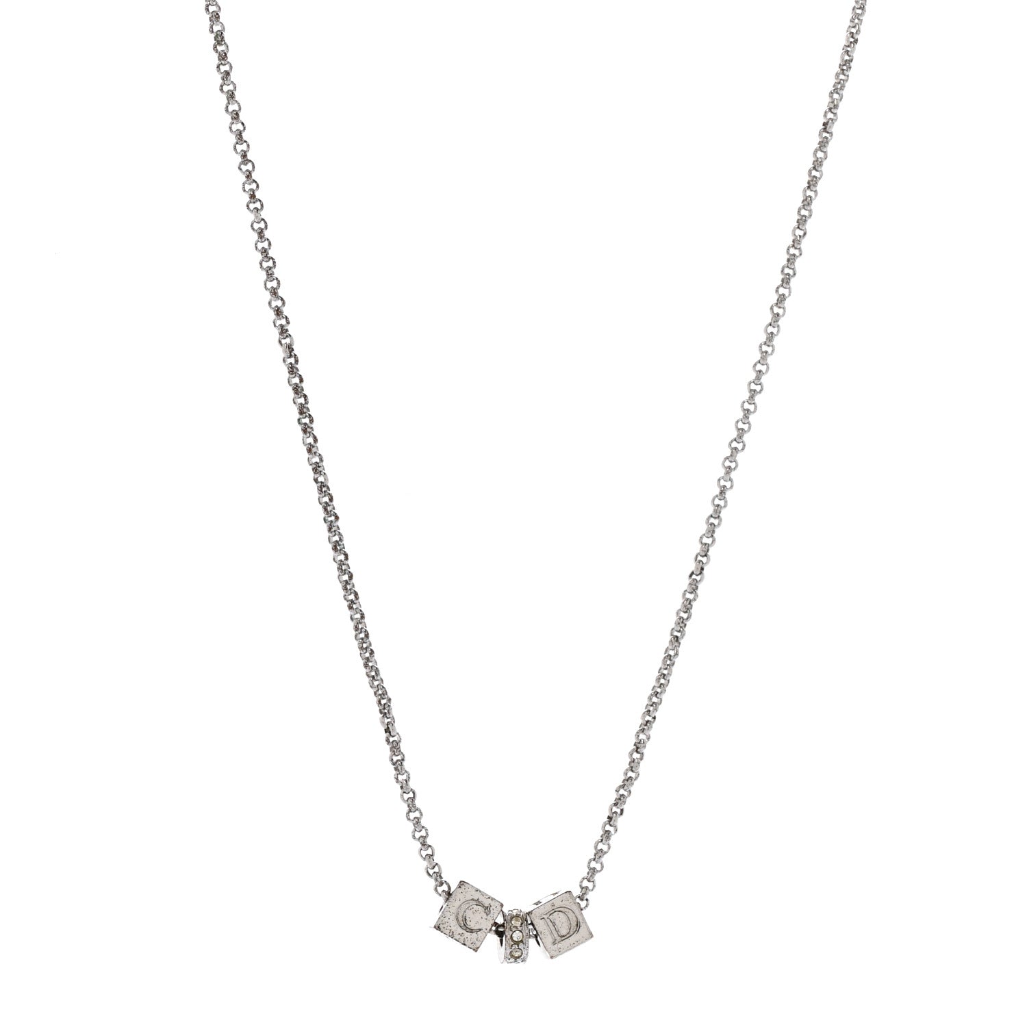 Crystal CD Cube Pendant Necklace Silver