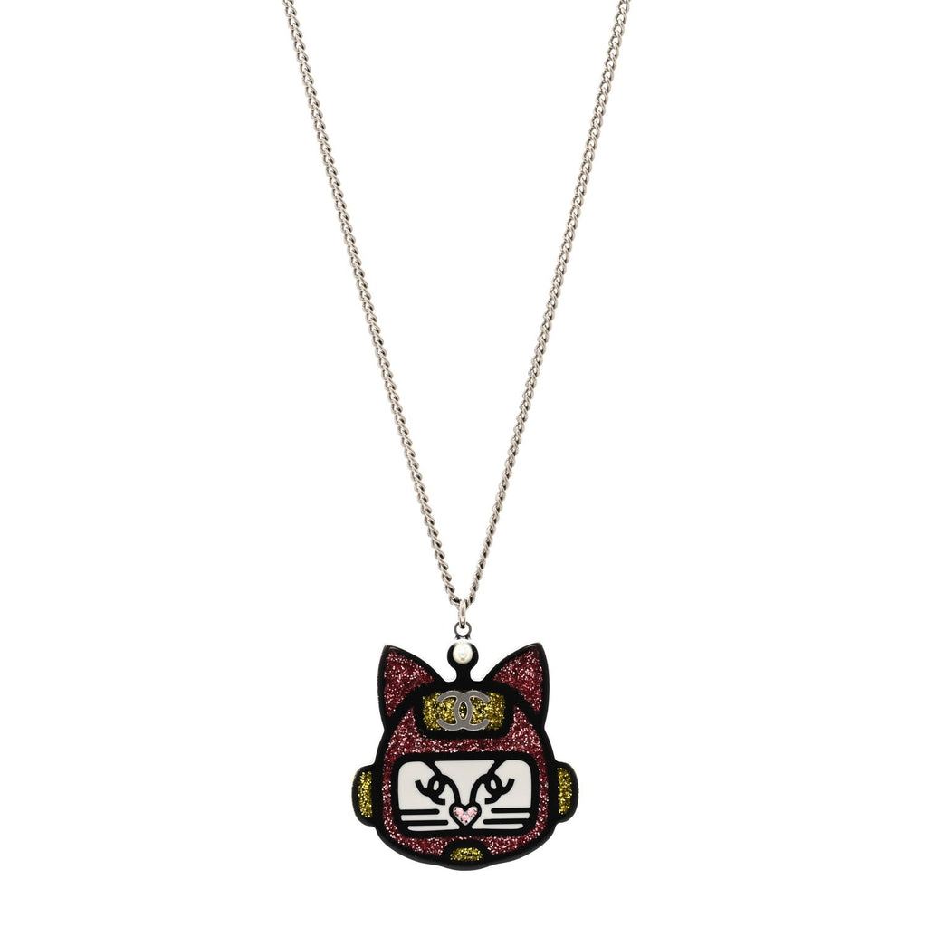 Resin Emoji Robot Cat Pendant Necklace Black Pink Yellow