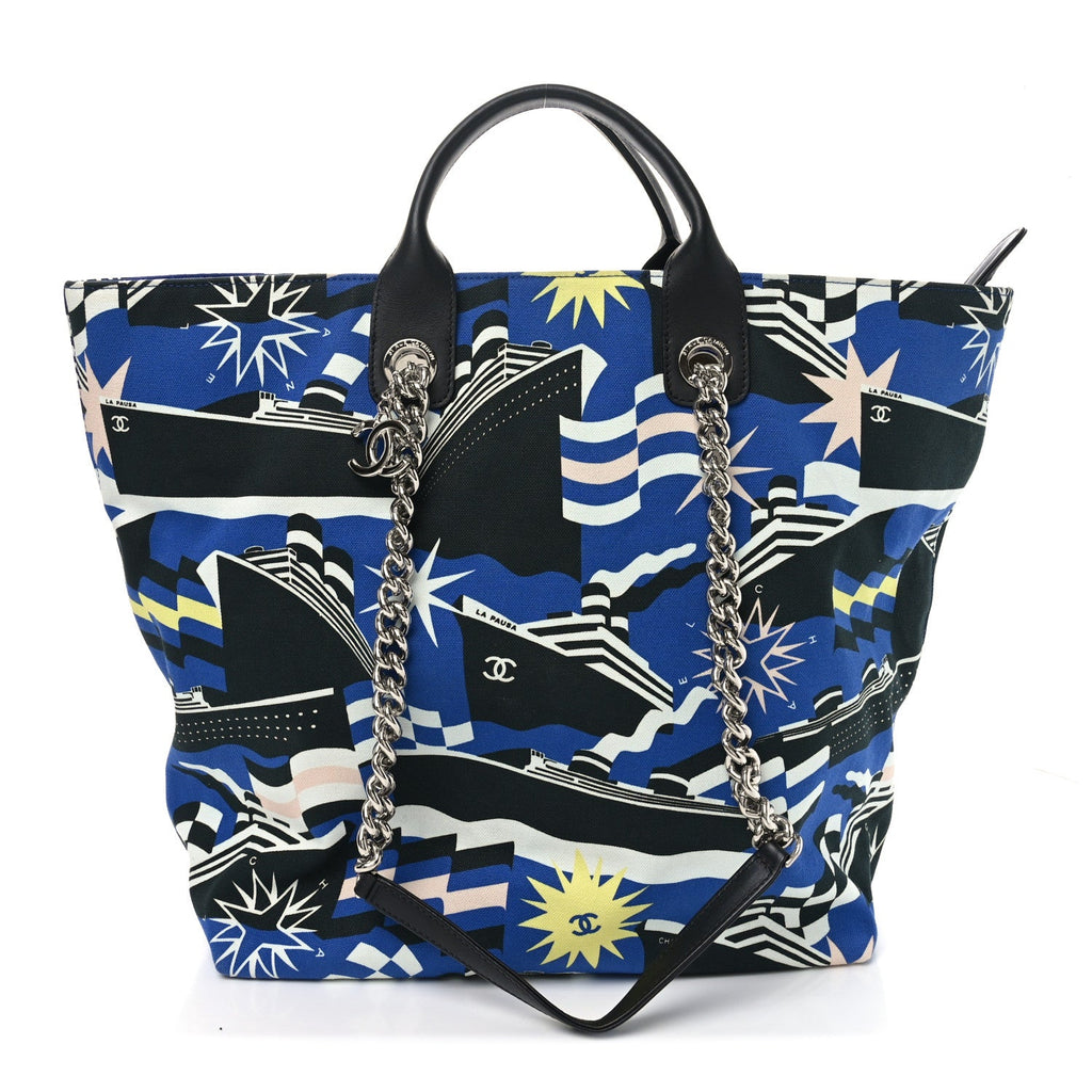 Canvas Cruise Print Tote Pink Blue Black