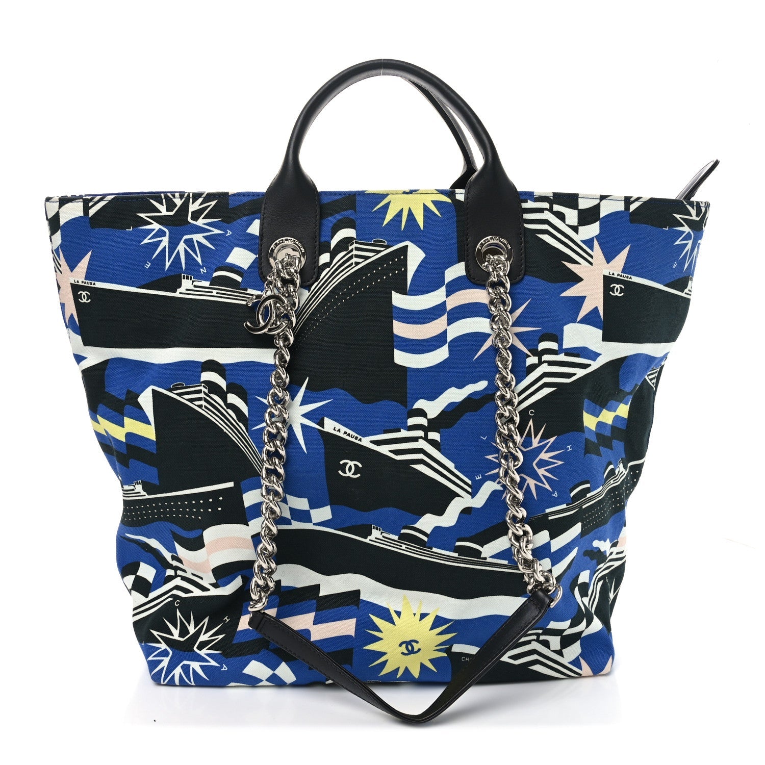 Canvas Cruise Print Tote Pink Blue Black
