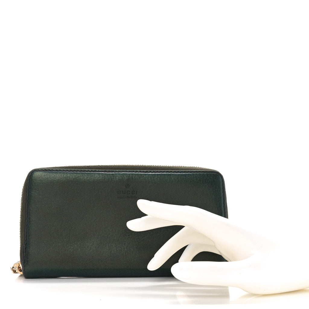 Metallic Calfskin Bamboo Tassel Zip Around Wallet Green