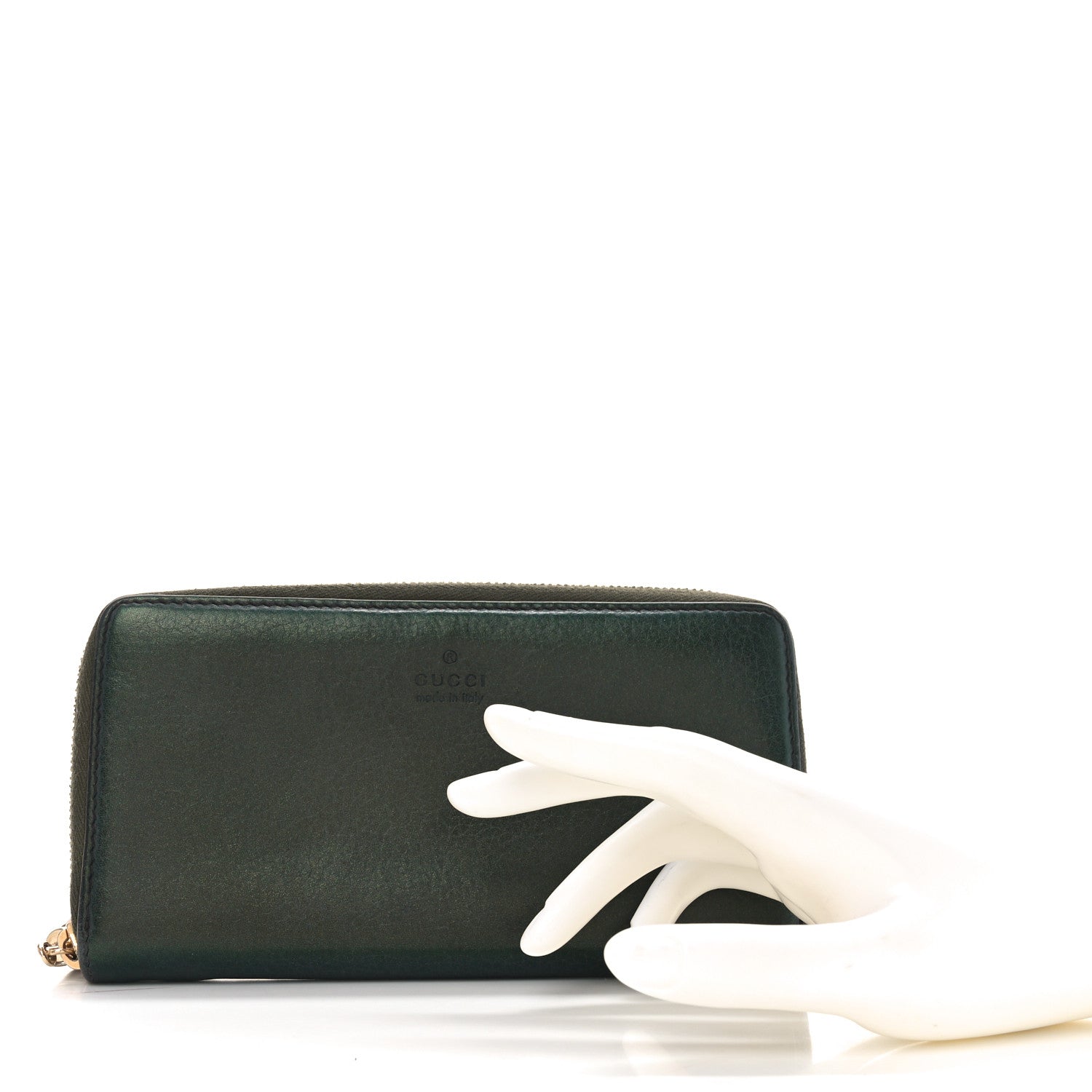 Metallic Calfskin Bamboo Tassel Zip Around Wallet Green