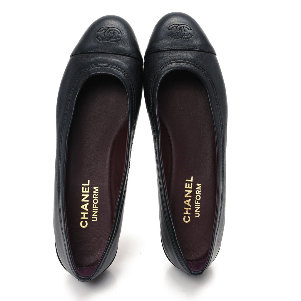 Lambskin Cap Toe CC Uniform Ballerina Flats 39 Black