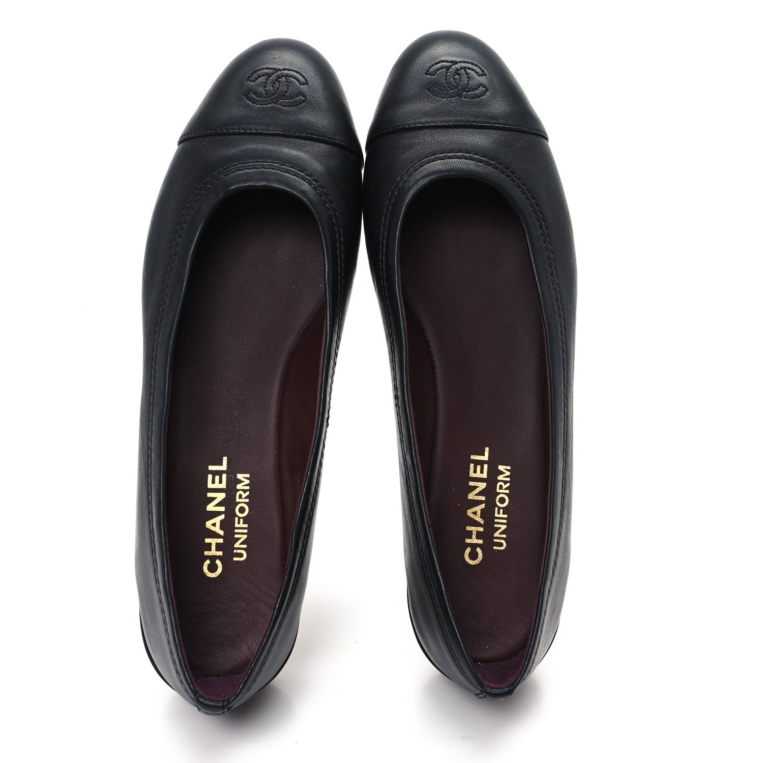 Lambskin Cap Toe CC Uniform Ballerina Flats 39 Black
