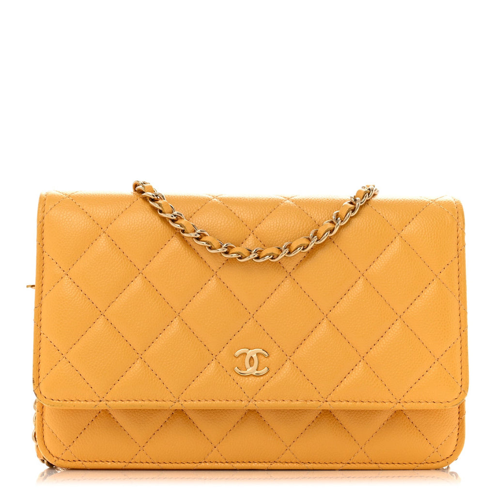 Caviar Quilted Wallet on Chain WOC Yellow