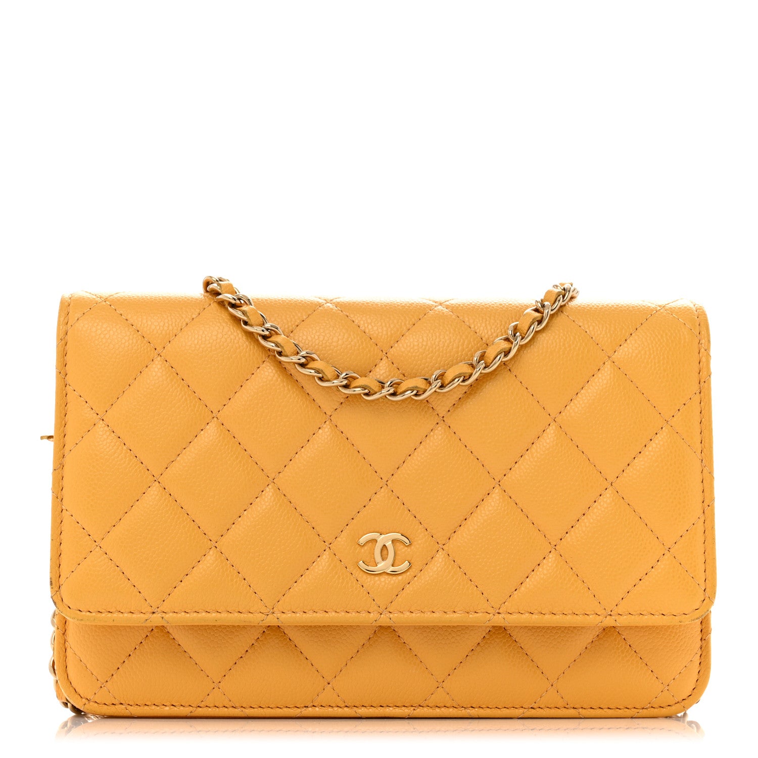 Caviar Quilted Wallet on Chain WOC Yellow