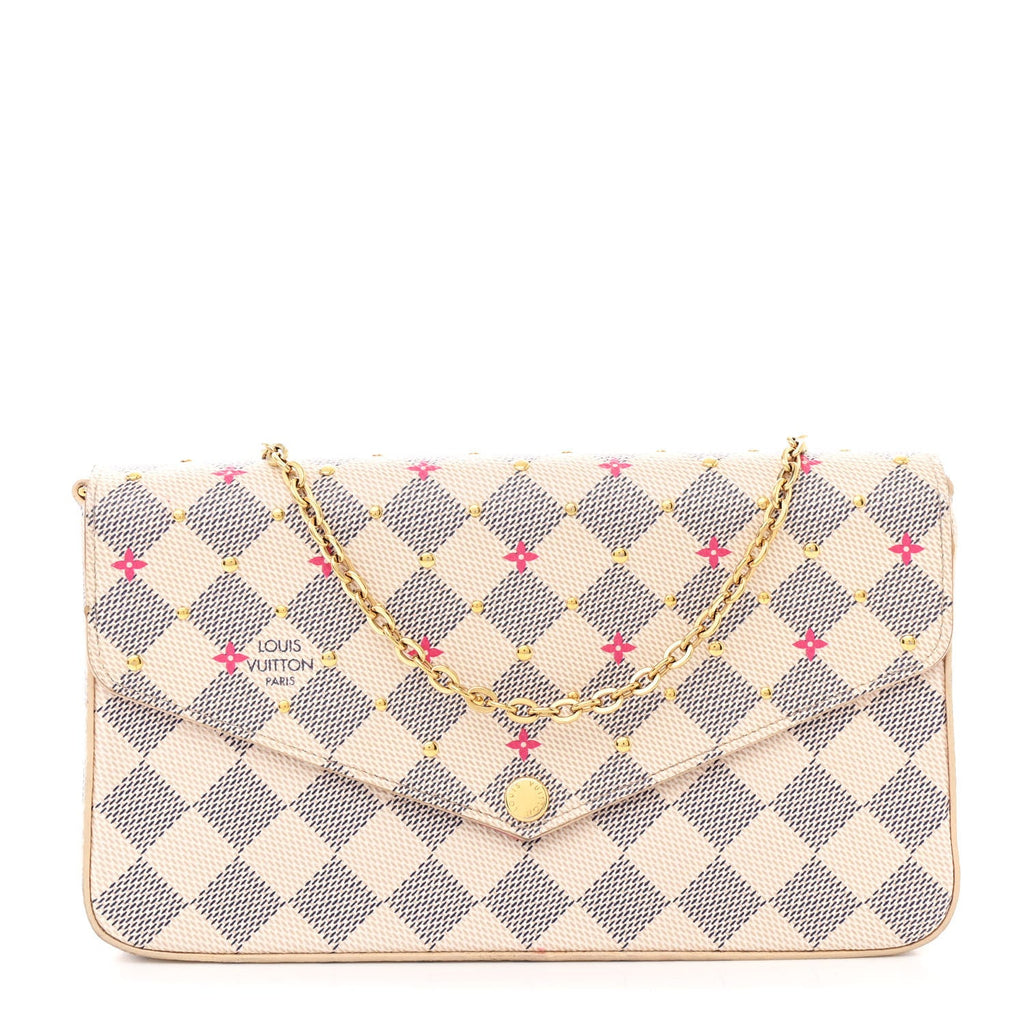 Damier Azur Studded Pochette Felicie Chain Wallet Fuchsia