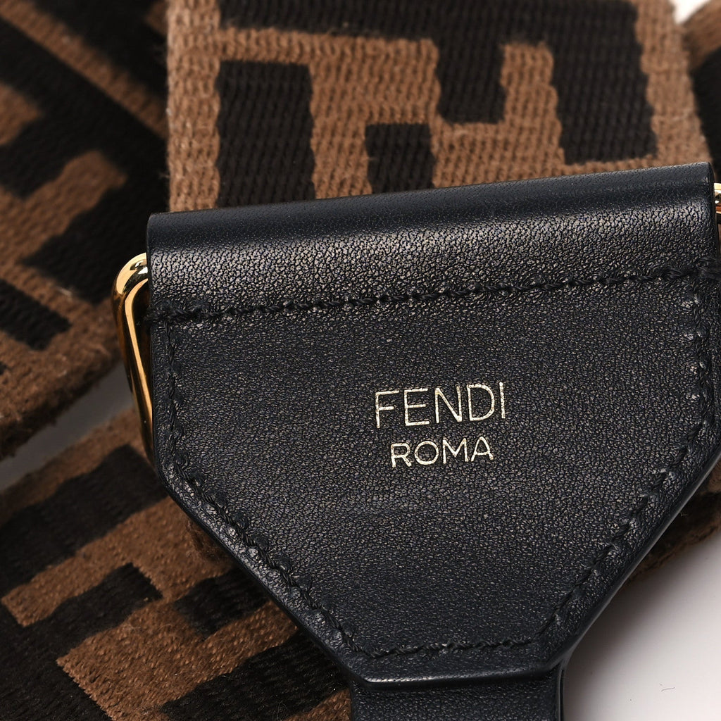 Jacquard Ribbon Vitello King FF Adjustable Strap You Fango Marrone Black