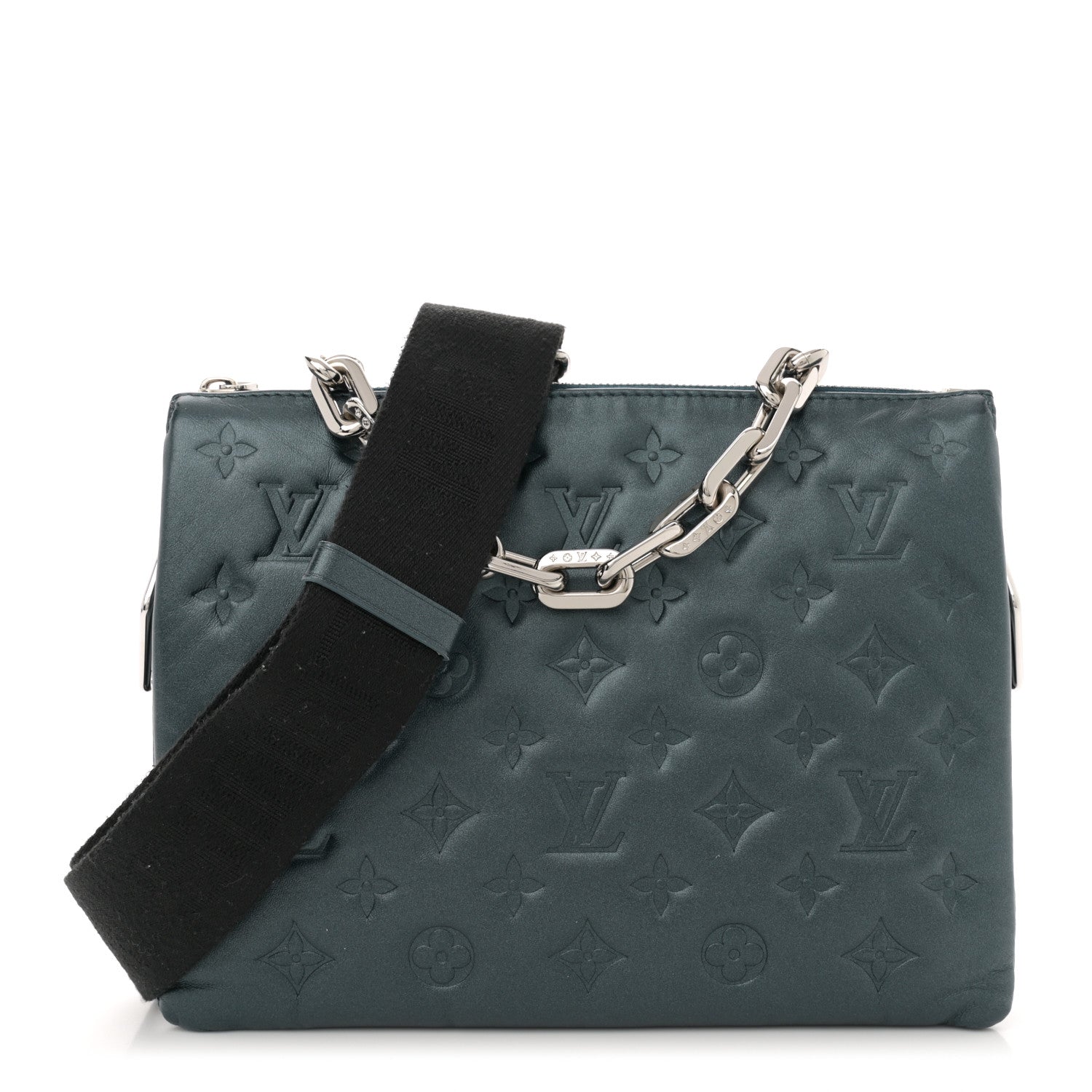 Metallic Lambskin Embossed Monogram Coussin PM Bleu