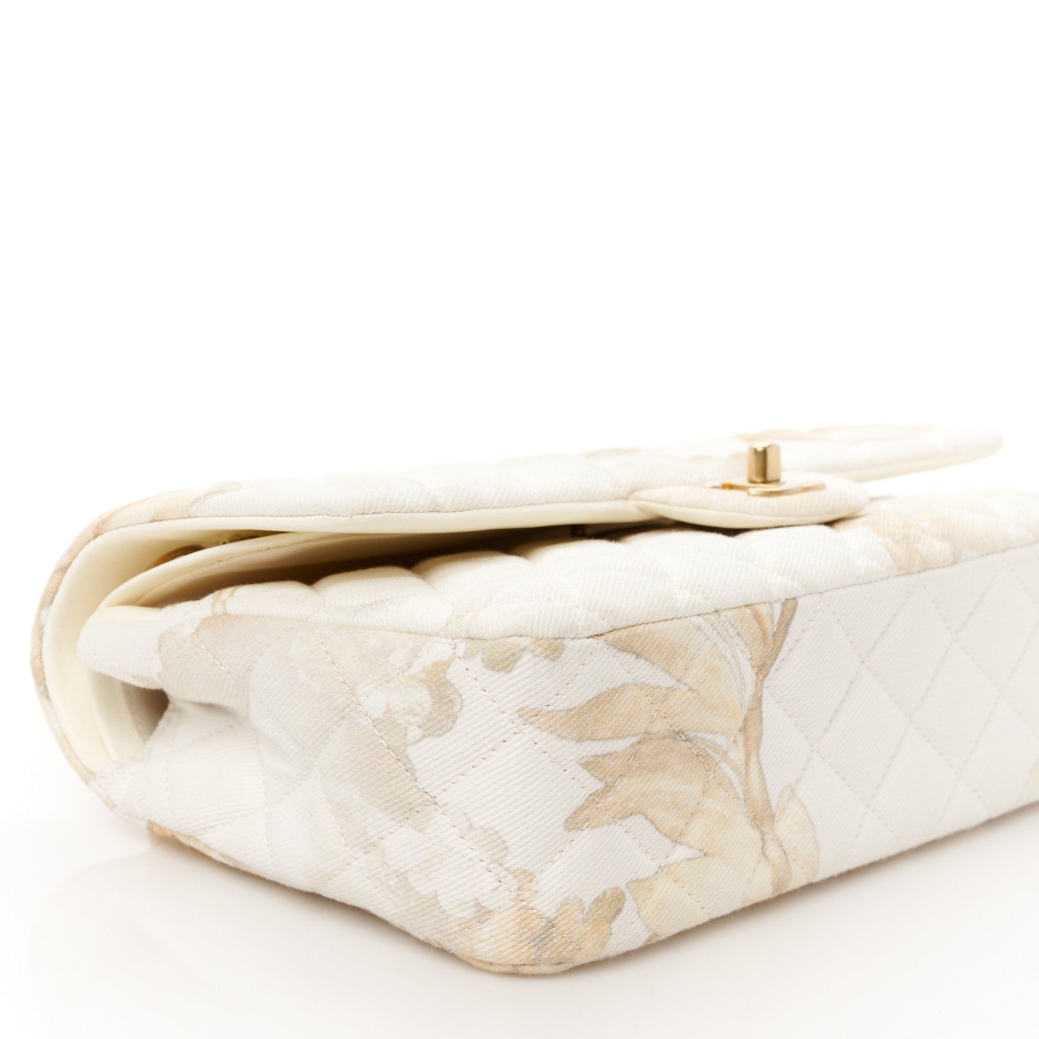 Denim Floral Printed Medium Double Flap Beige