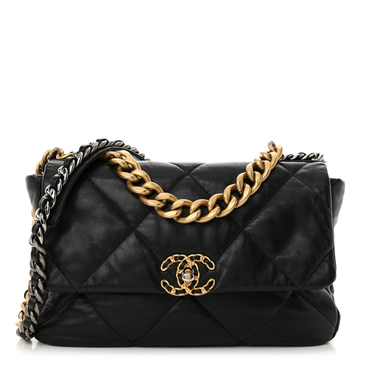 Goatskin Quilted Large Chanel 19 Flap Black