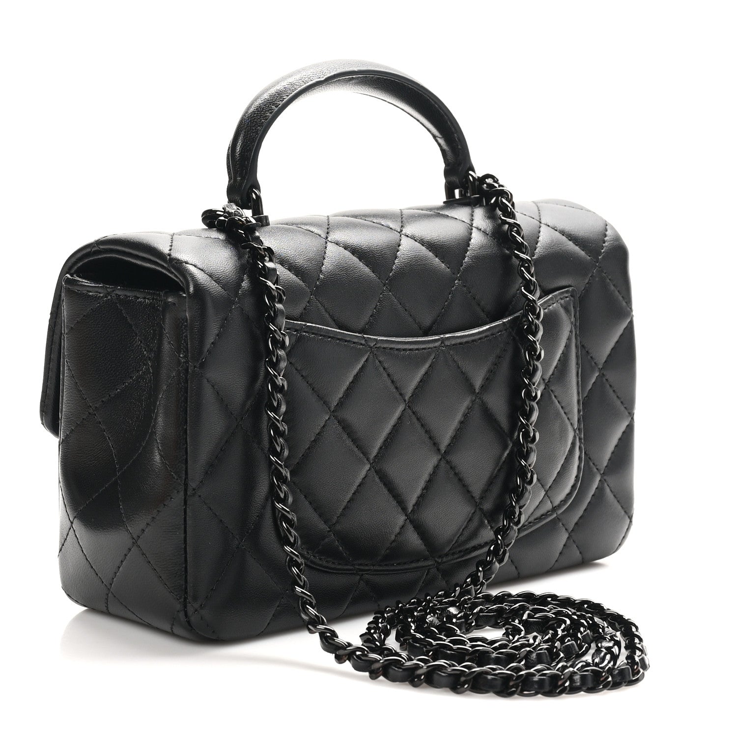 Lambskin Quilted Mini Top Handle Rectangular Flap So Black
