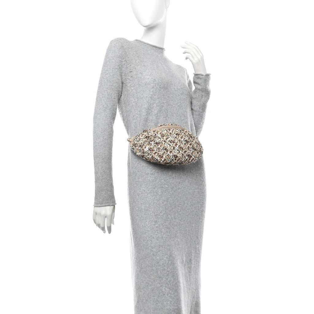 Sequin Calfskin Sparkling City Waist Bag Fanny Pack Beige