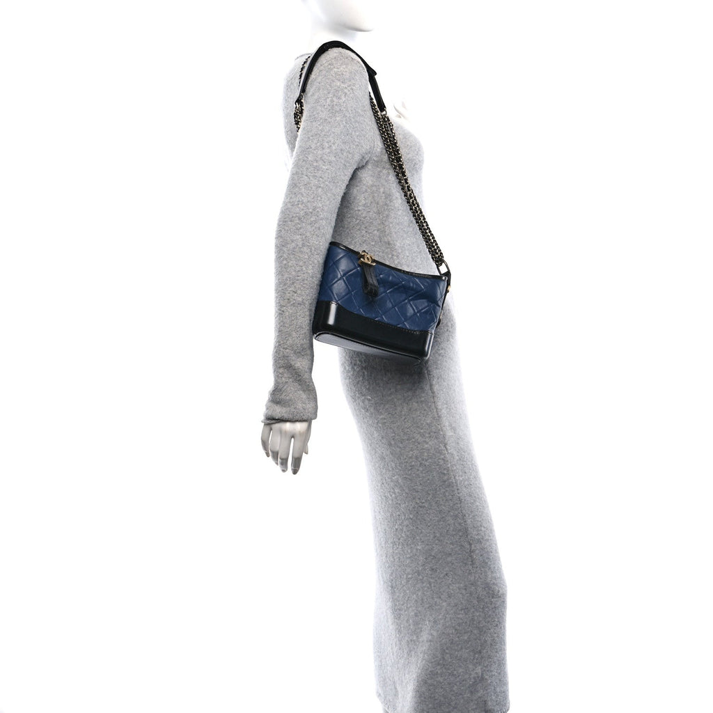 Aged Calfskin Quilted Small Gabrielle Hobo Navy Black