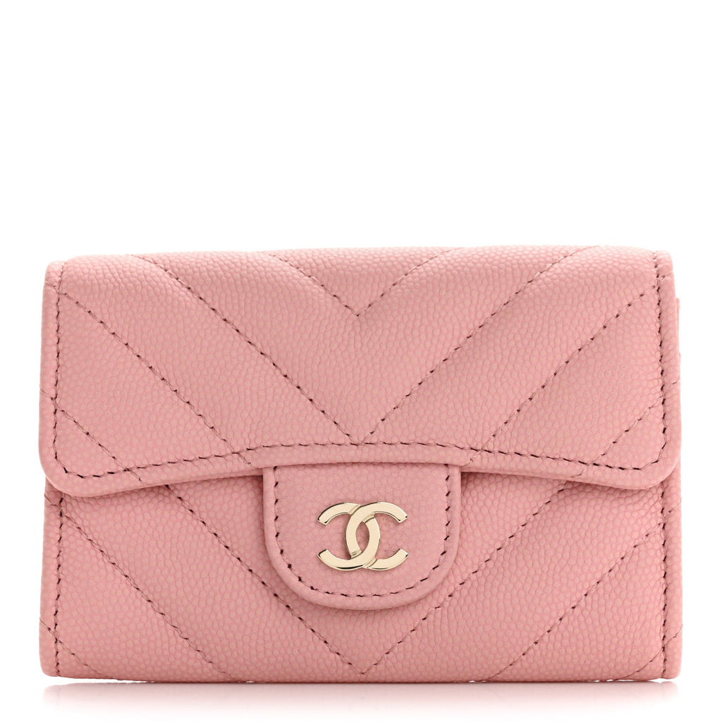 Caviar Flat Chevron Quilted Flap  Holder Pink