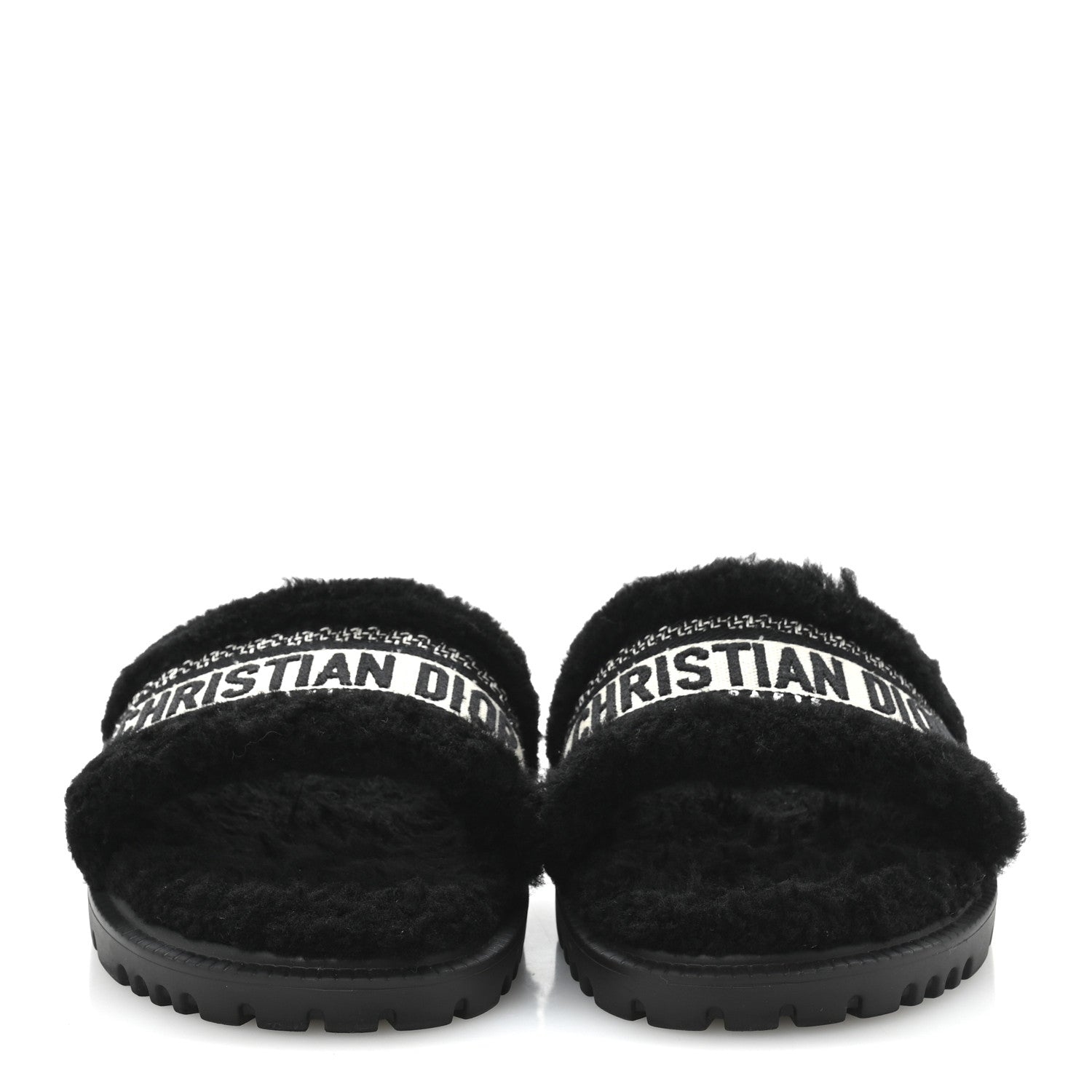 Shearling Canvas Lurex Embroidered Dway 10mm Slide Sandals 40 Black Natural
