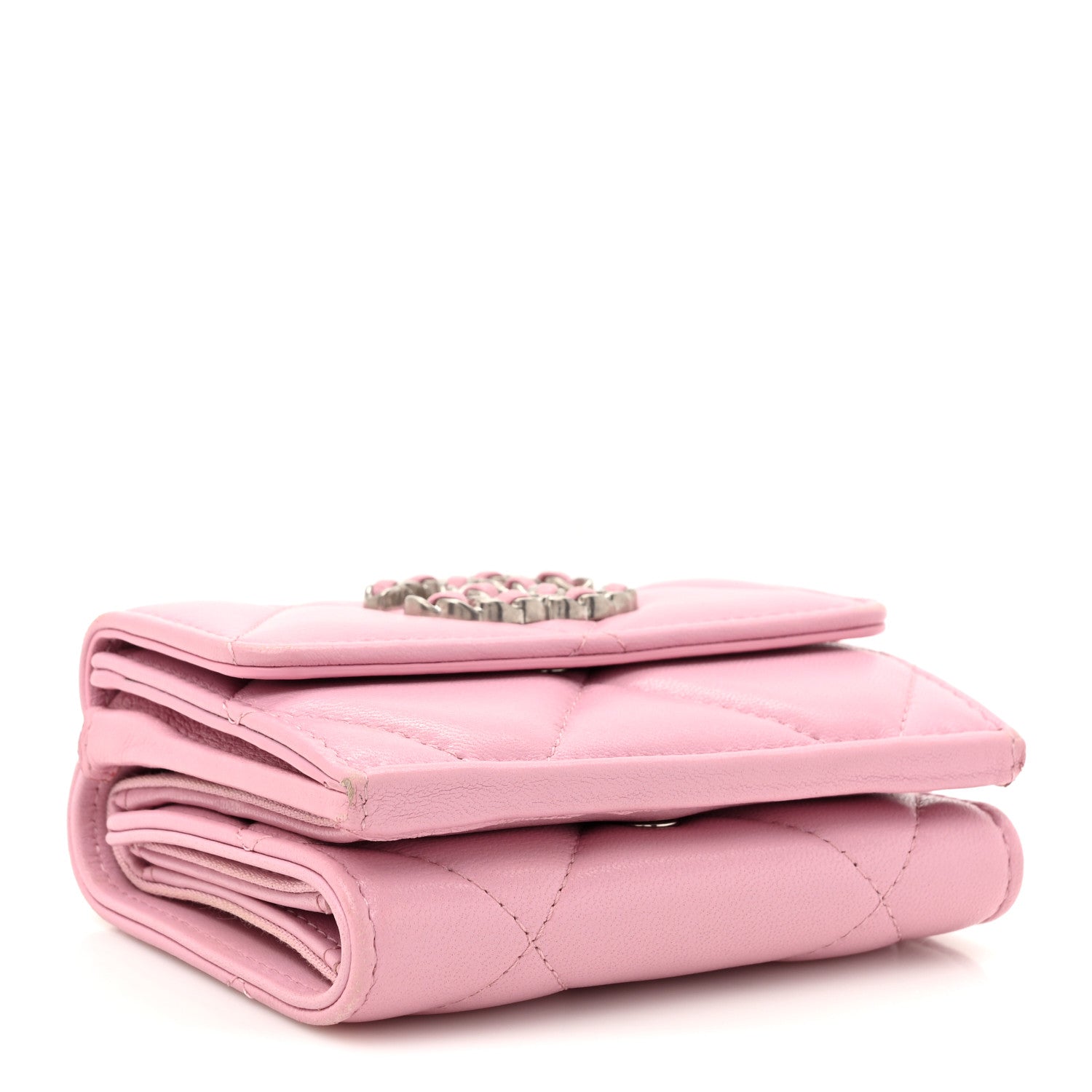 Goatskin Quilted Chanel 19 Small Flap Wallet Pink