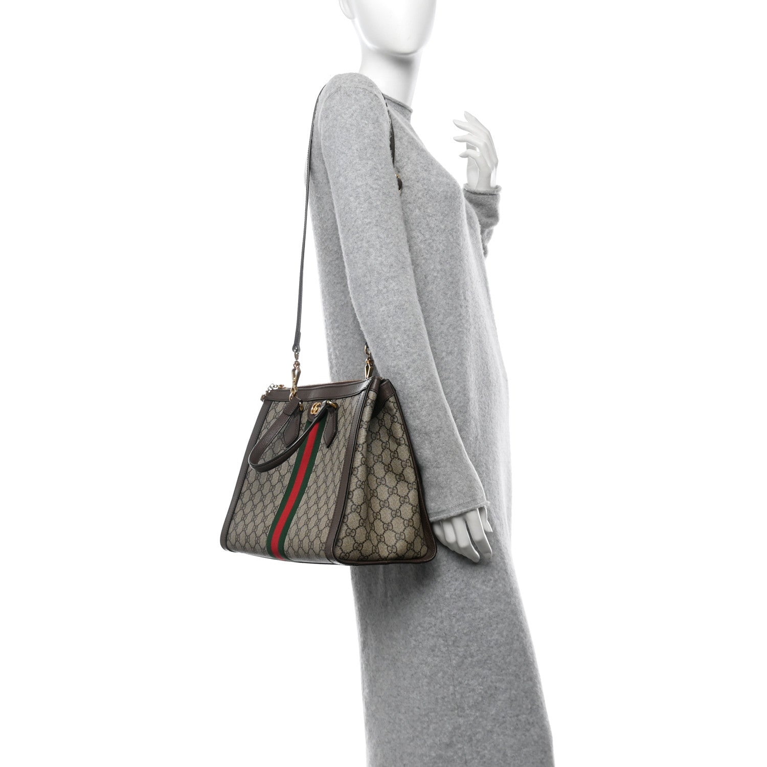 GG Supreme Monogram Web Medium Ophidia Tote Bag Brown