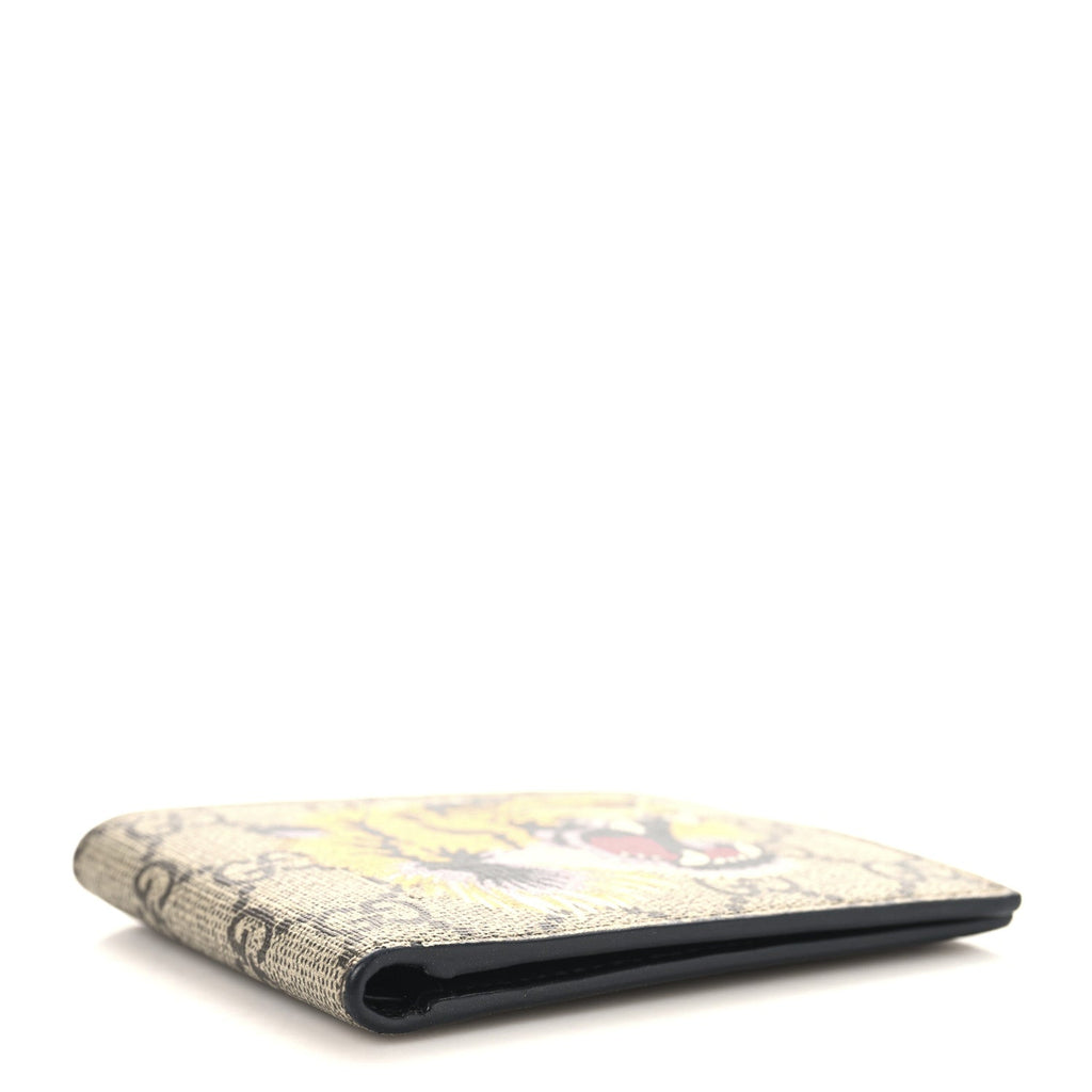 GG Supreme Monogram Selleria Calfskin Tiger Nice Bi-Fold Wallet Beige Ebony Multicolor Black