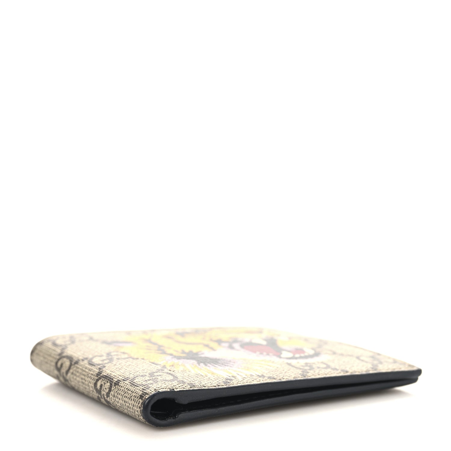 GG Supreme Monogram Selleria Calfskin Tiger Nice Bi-Fold Wallet Beige Ebony Multicolor Black