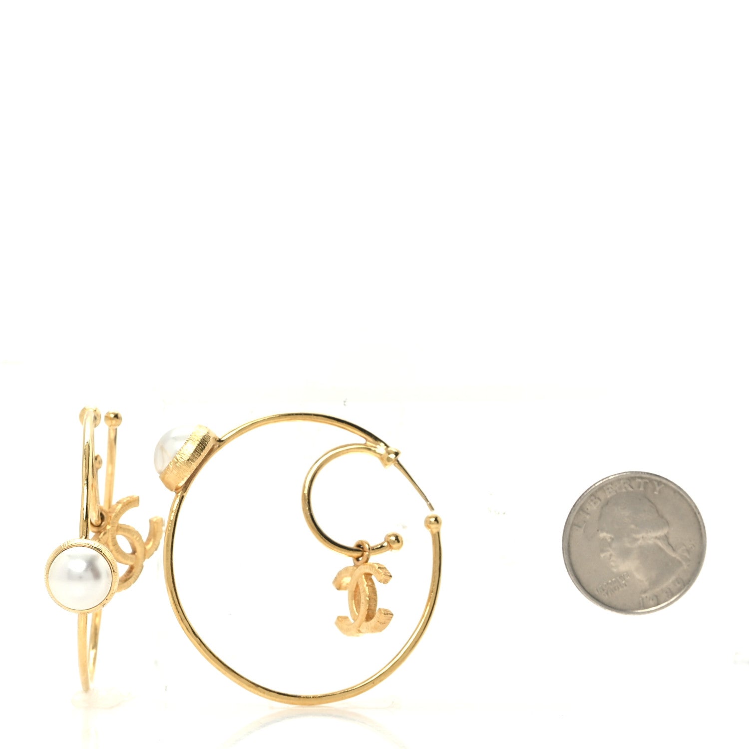 Pearl CC Tags Hoop Earrings Gold