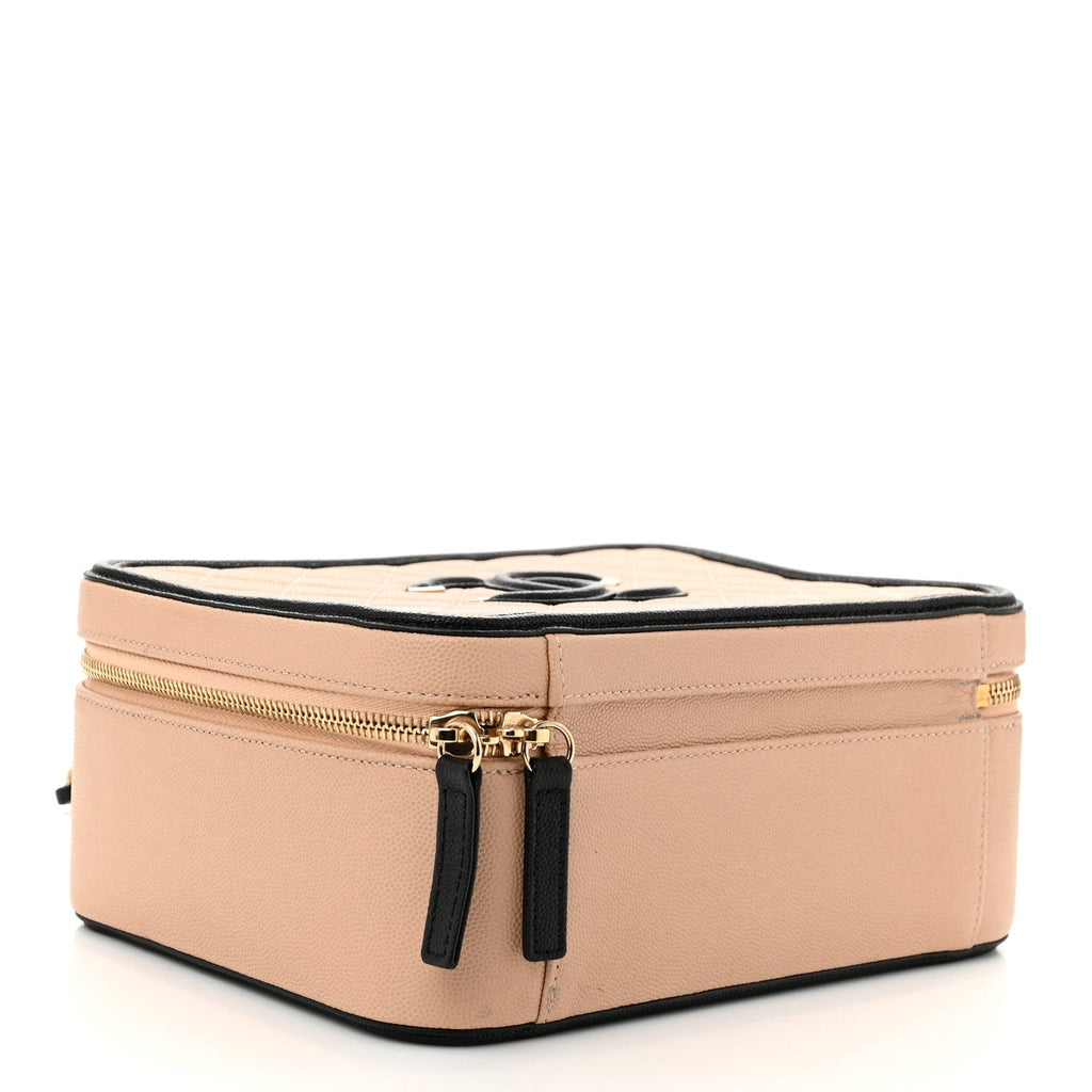 Caviar Quilted Medium CC Filigree Vanity Case Beige Black