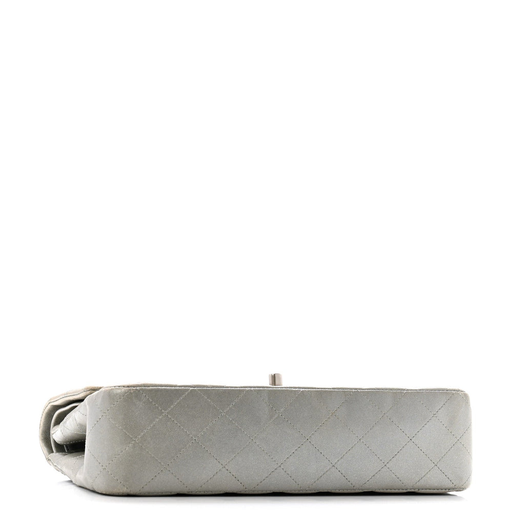 Metallic Lambskin Quilted Medium Double Flap Silver