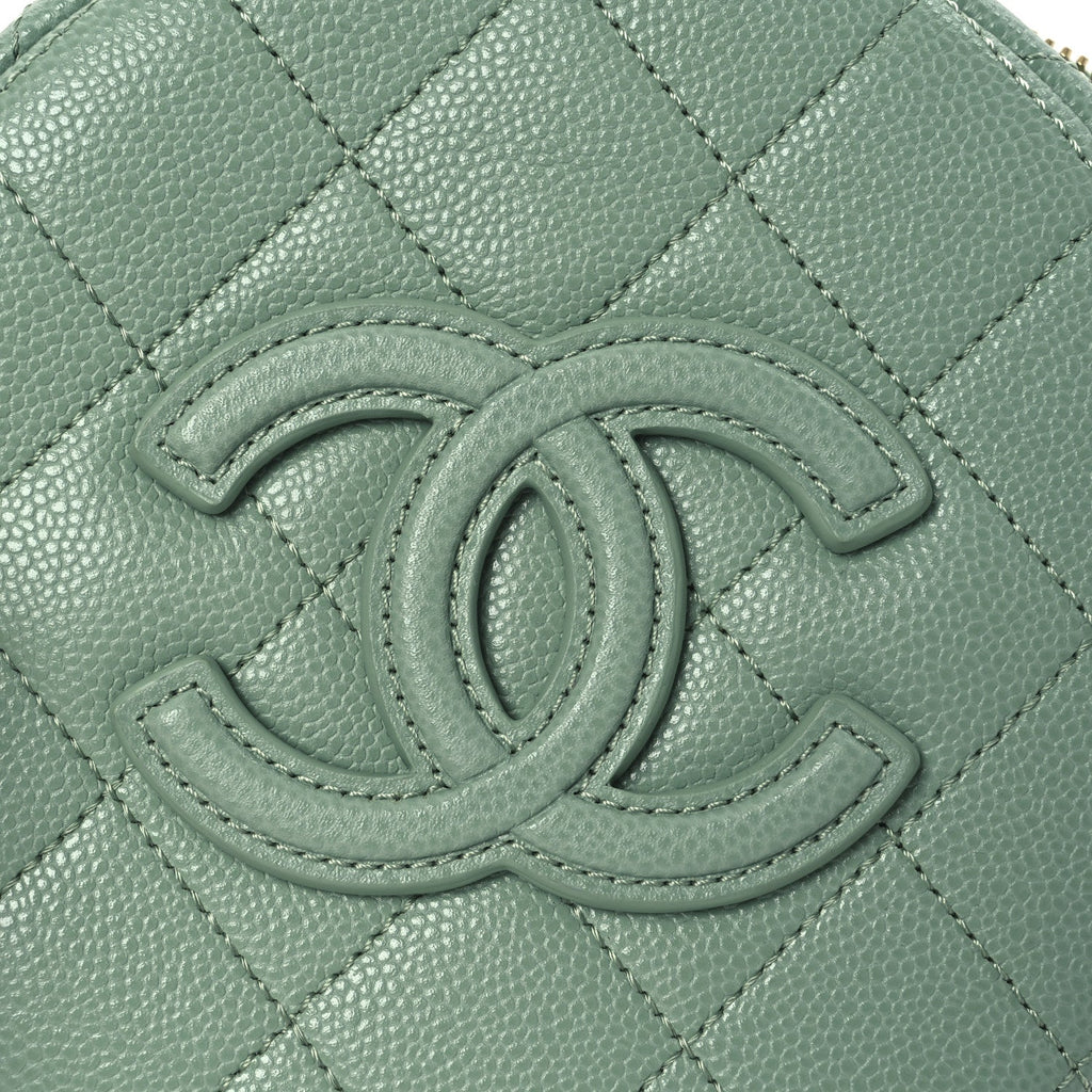 Caviar Quilted Small Round Vanity With Chain Light Green