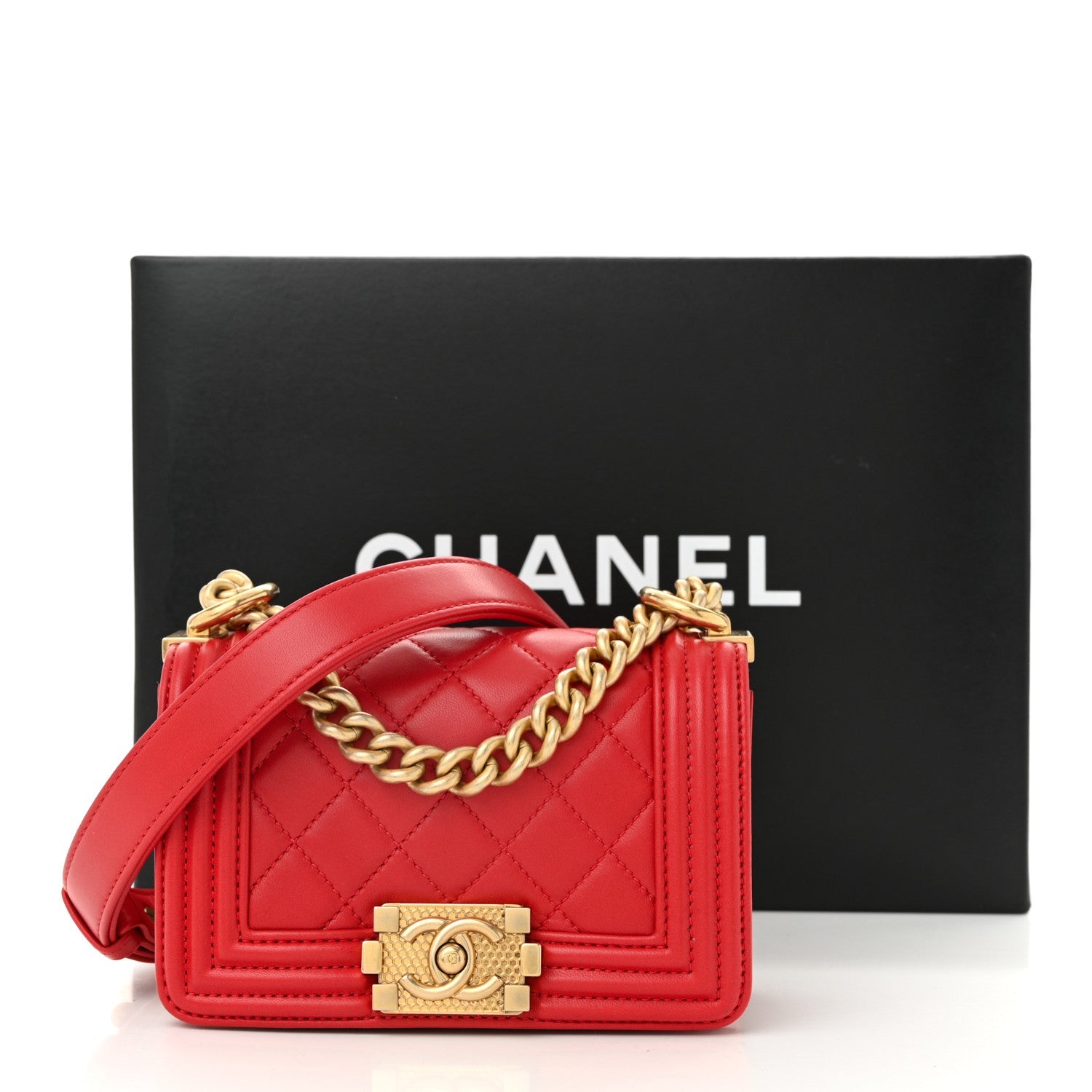 Lambskin Quilted Mini Boy Flap Red