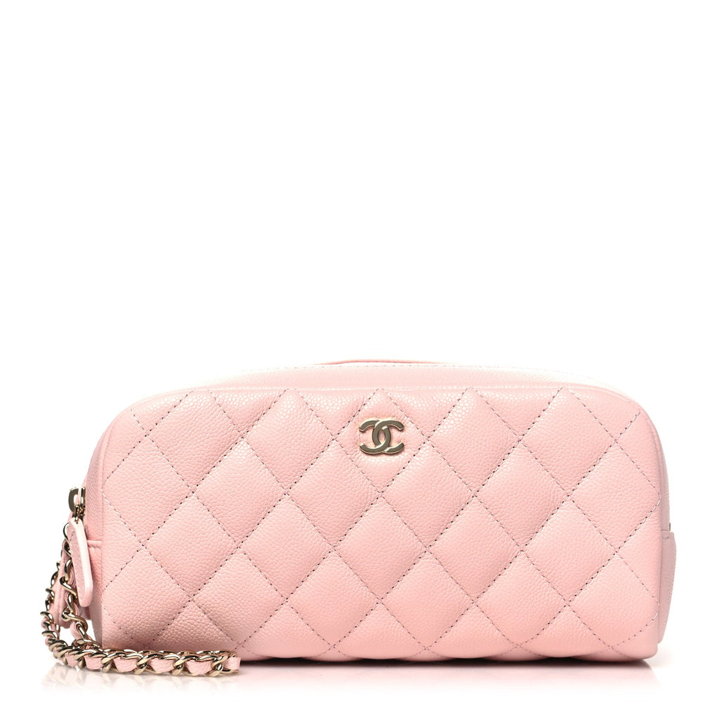Caviar Quilted Toiletry Case With Chain Light Pink