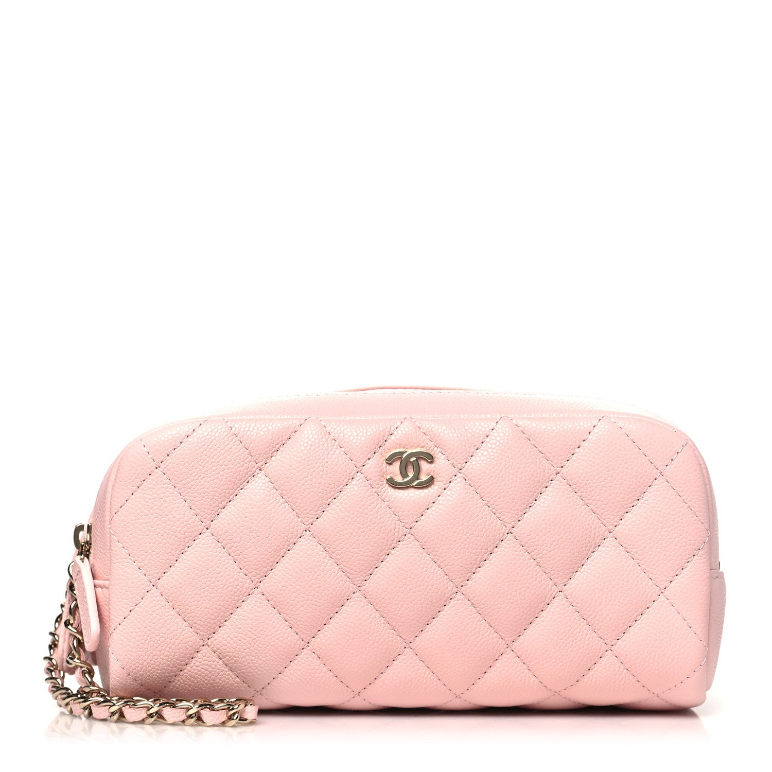 Caviar Quilted Toiletry Case With Chain Light Pink
