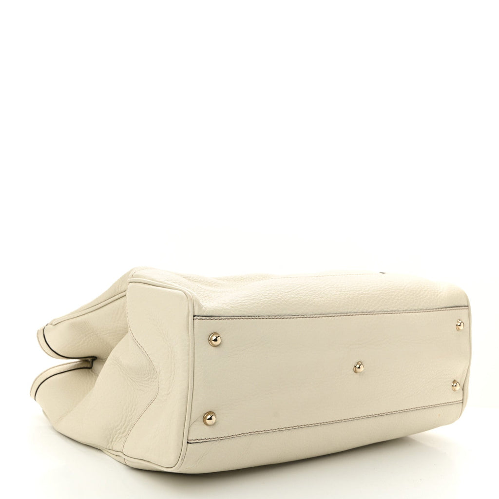 Grained Calfskin Medium Diana Bamboo Top Handle Tote Ivory