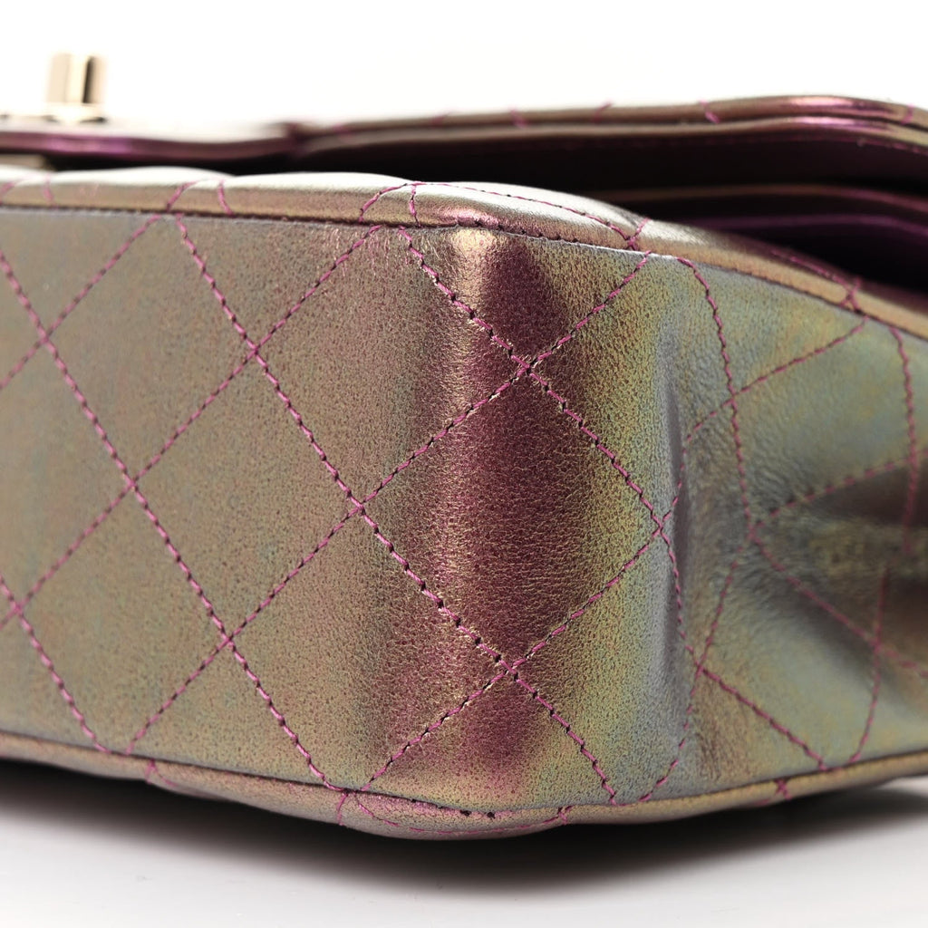 Iridescent Lambskin Quilted Medium Double Flap Purple