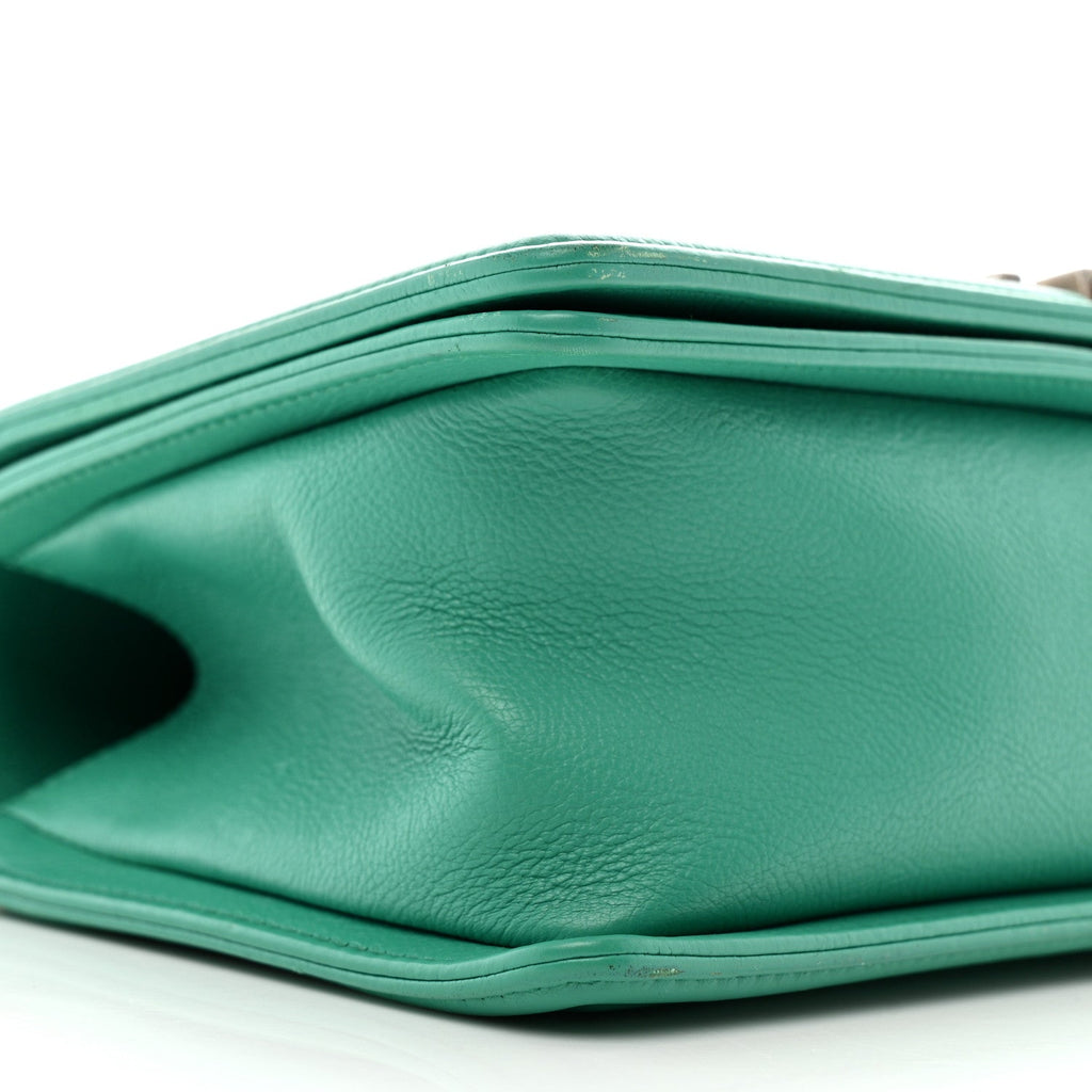 Calfskin Quilted Medium Boy Flap Turquoise