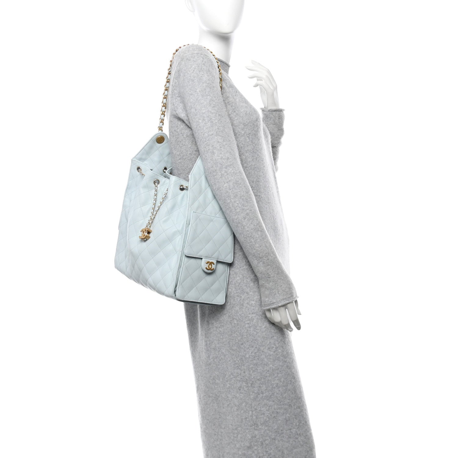 Caviar Quilted Medium Chanel 25 Handbag Light Blue