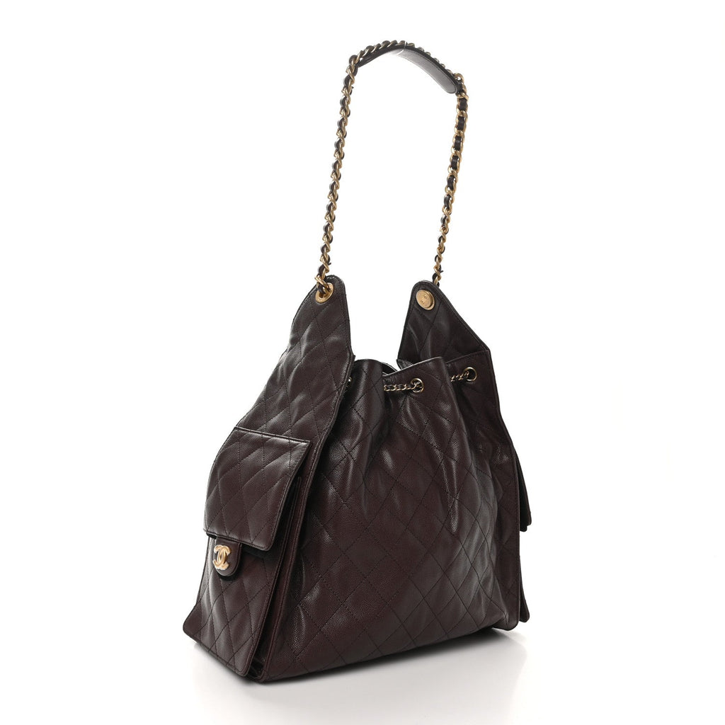 Caviar Quilted Medium Chanel 25 Handbag Dark Brown