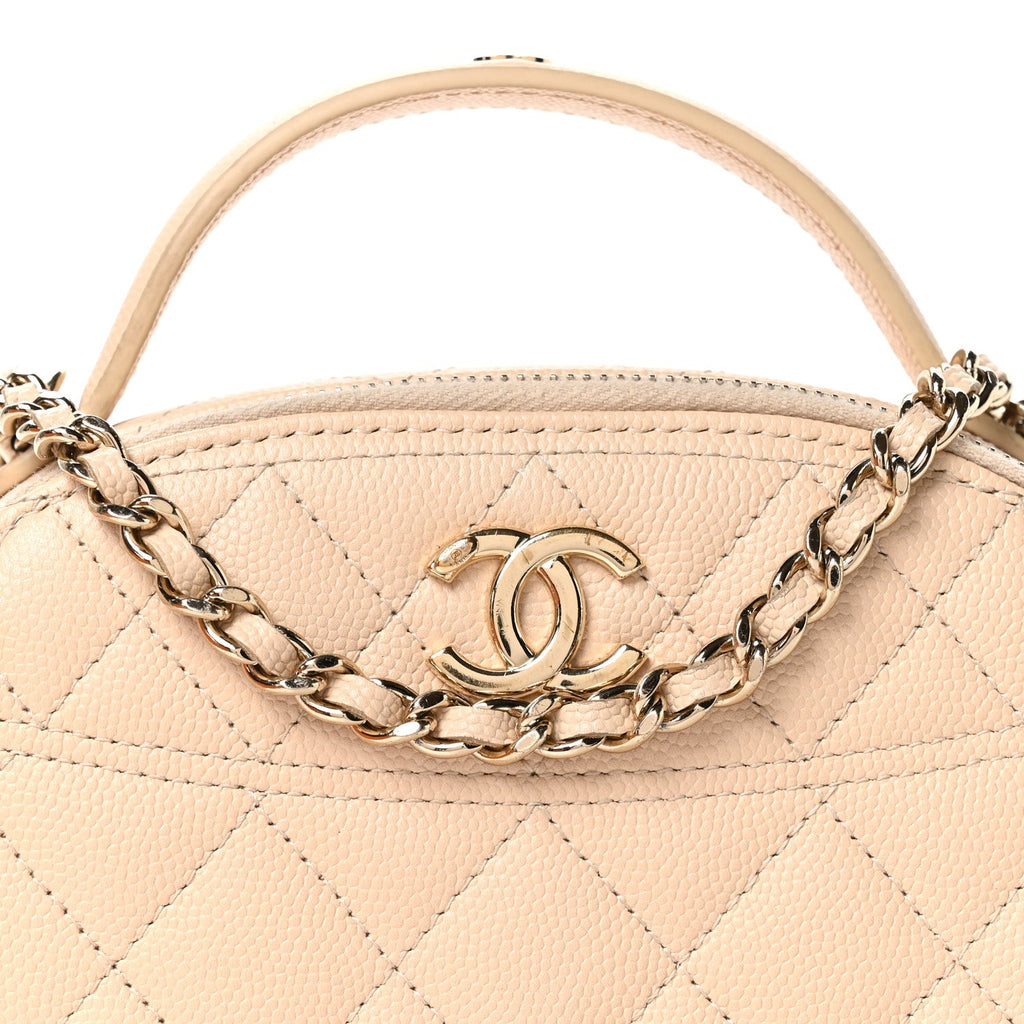 Caviar Quilted Top Handle Vanity Case Light Beige