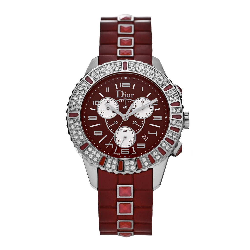 Stainless Steel Diamond Pave Sapphire 38mm Christal Chronograph Quartz Watch Red
