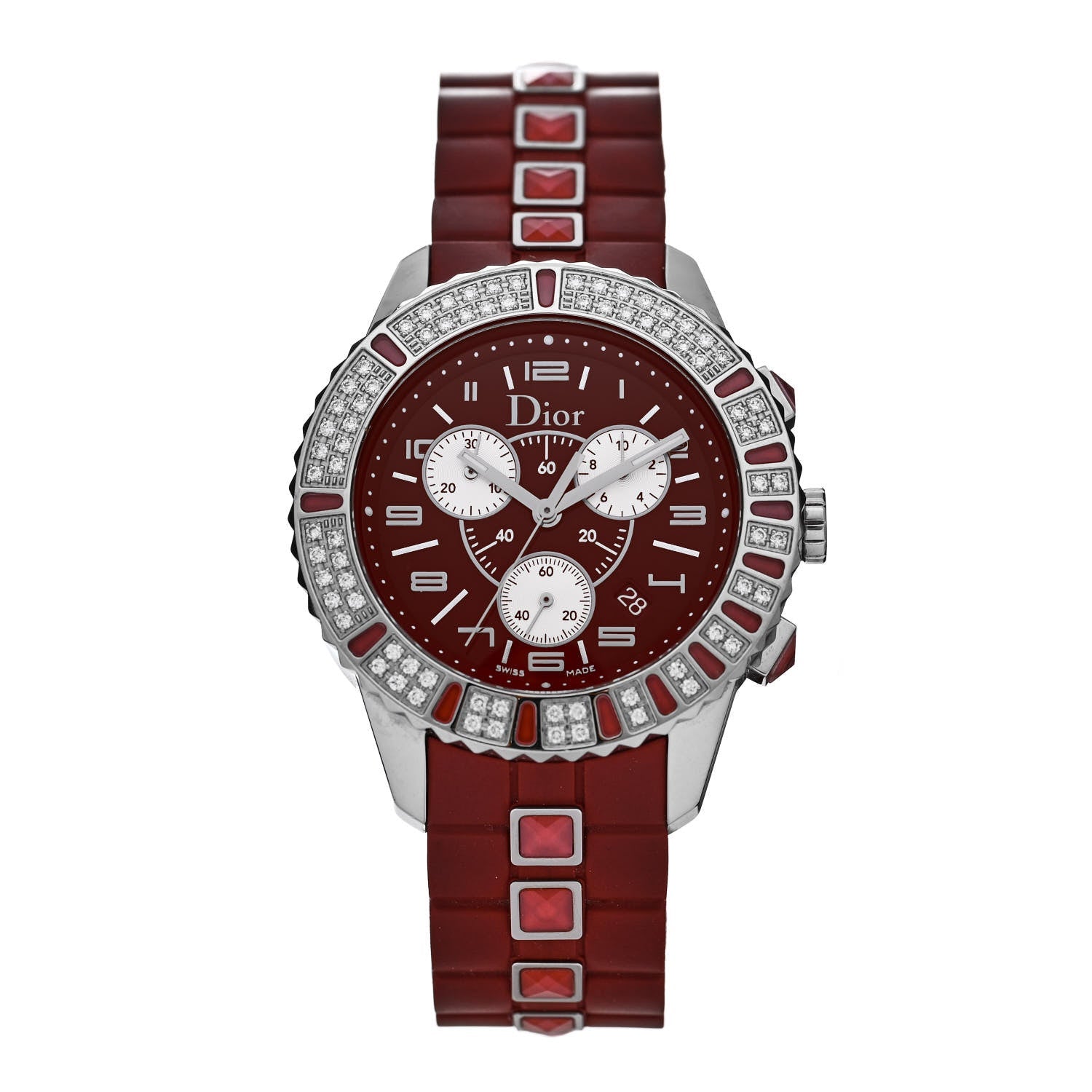 Stainless Steel Diamond Pave Sapphire 38mm Christal Chronograph Quartz Watch Red