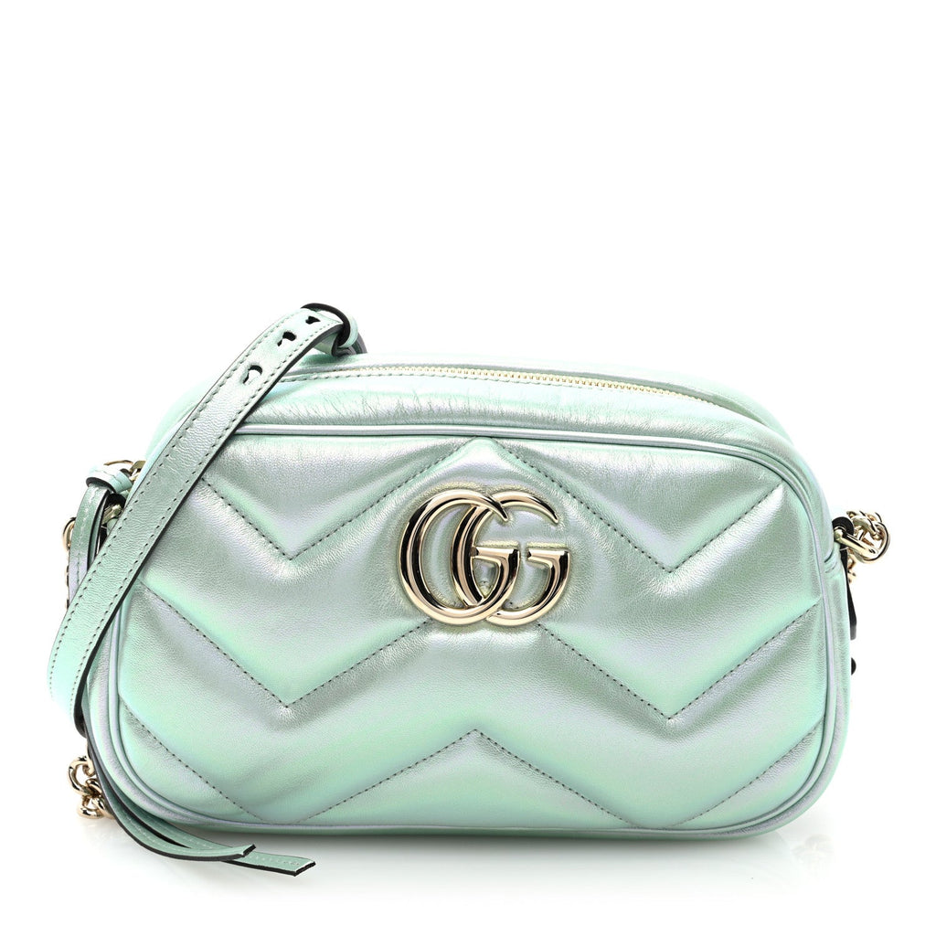 Iridescent Nappa Chevron Matelasse Small GG Marmont Chain Shoulder Bag Iridescent Salvy Green