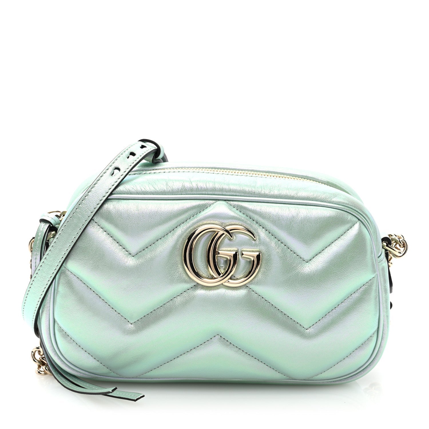 Iridescent Nappa Chevron Matelasse Small GG Marmont Chain Shoulder Bag Iridescent Salvy Green