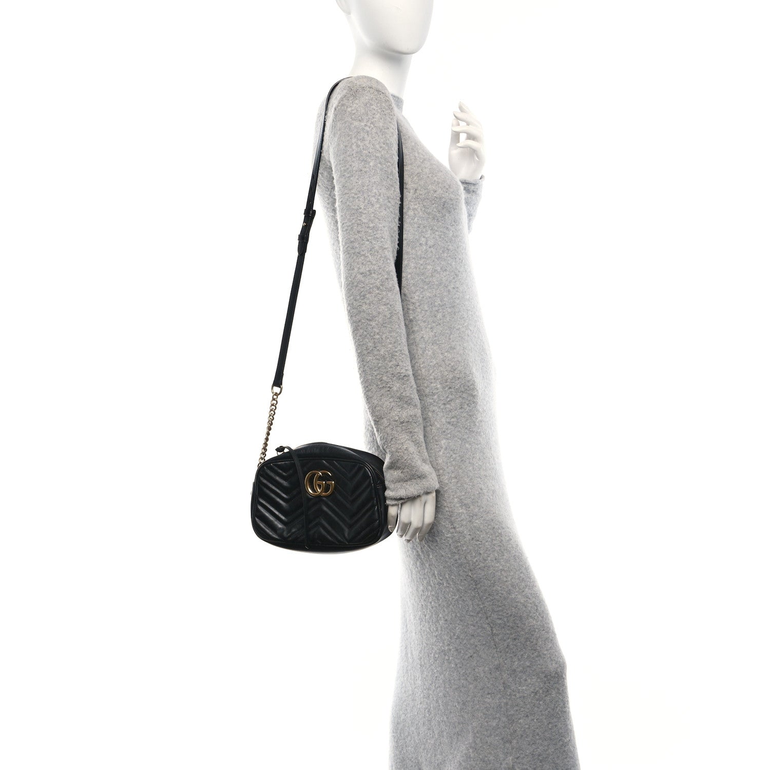 Calfskin Matelasse Small GG Marmont Chain Shoulder Bag Black