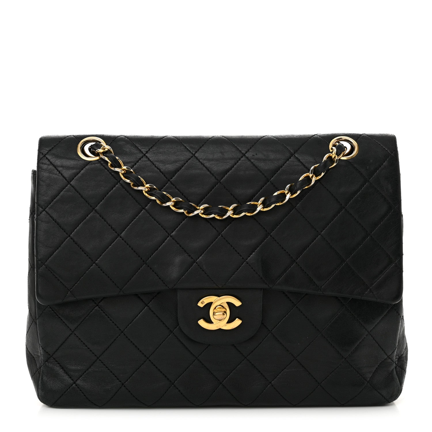 Lambskin Quilted Medium Double Flap Black