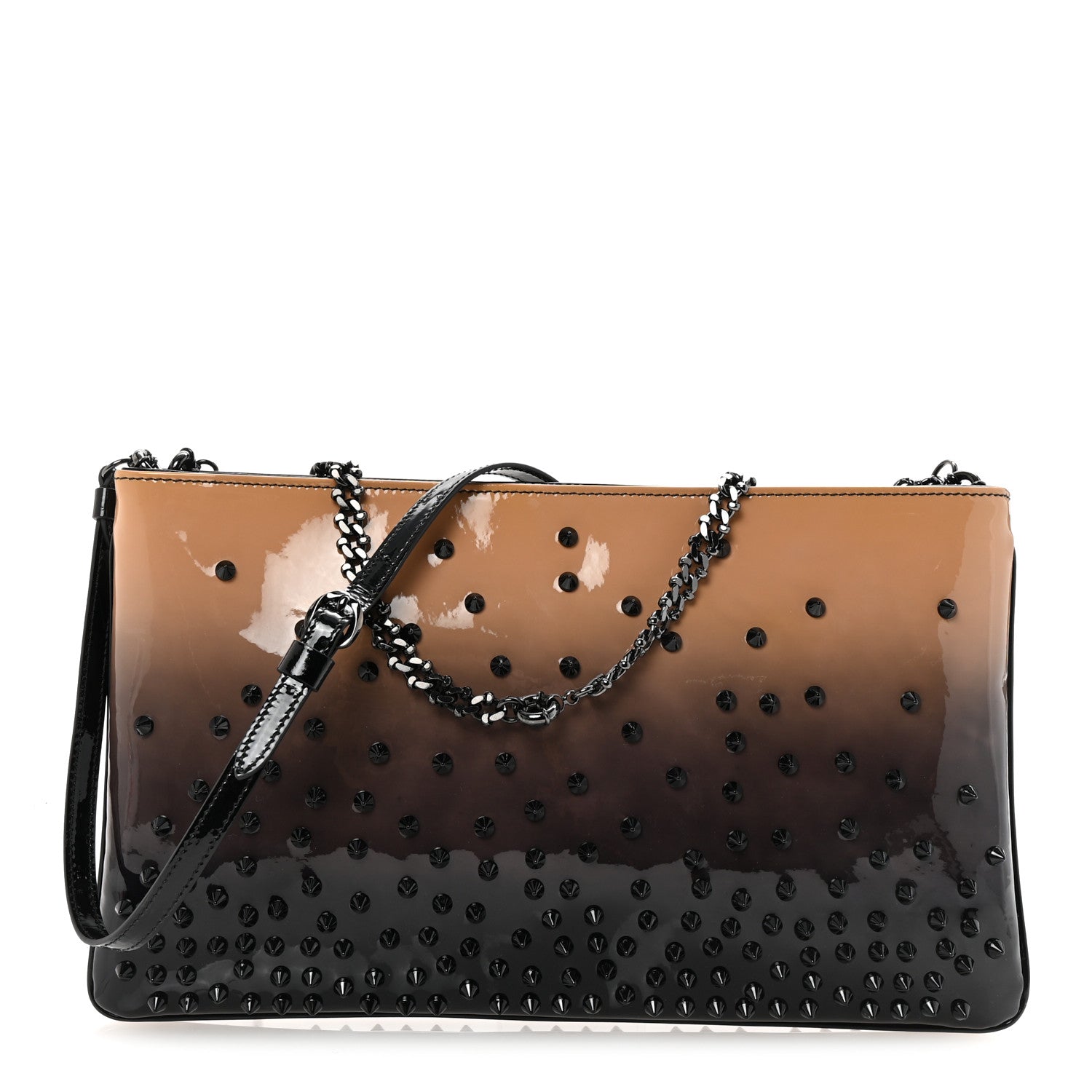 Patent Degrade Loubiposh Spiked Clutch Nude Black