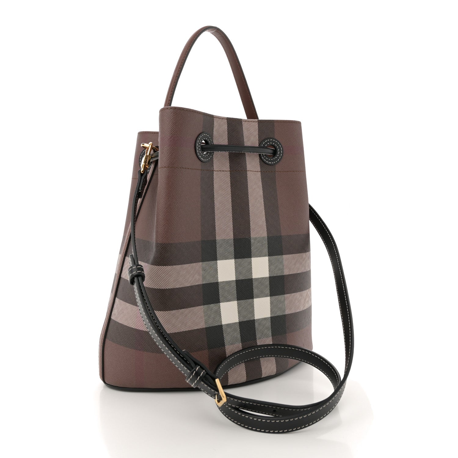 Giant Check Calfskin TB Bucket Bag Dark Birch