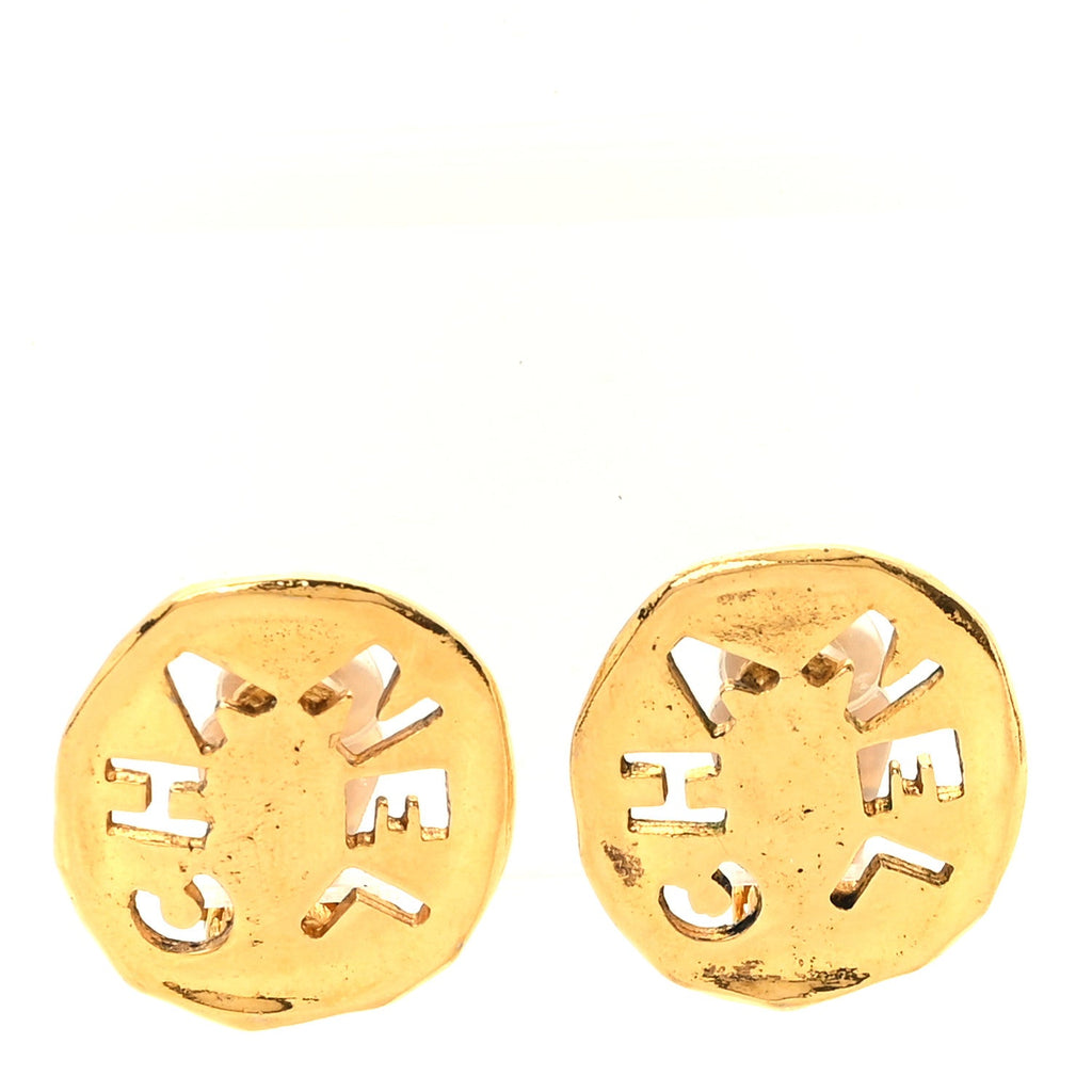 Metal Logo Round Clip On Earrings Gold