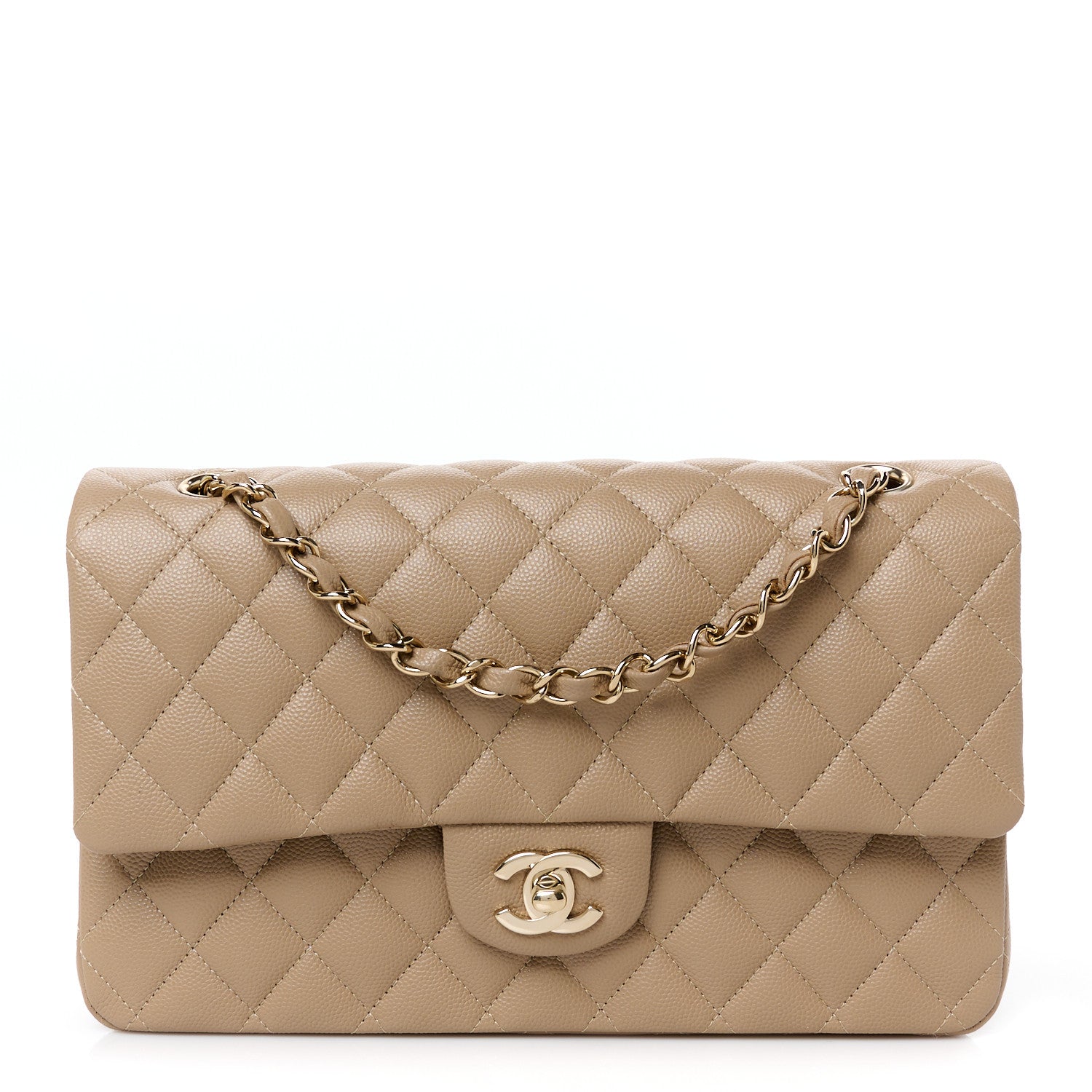 Caviar Quilted Medium Double Flap Dark Beige