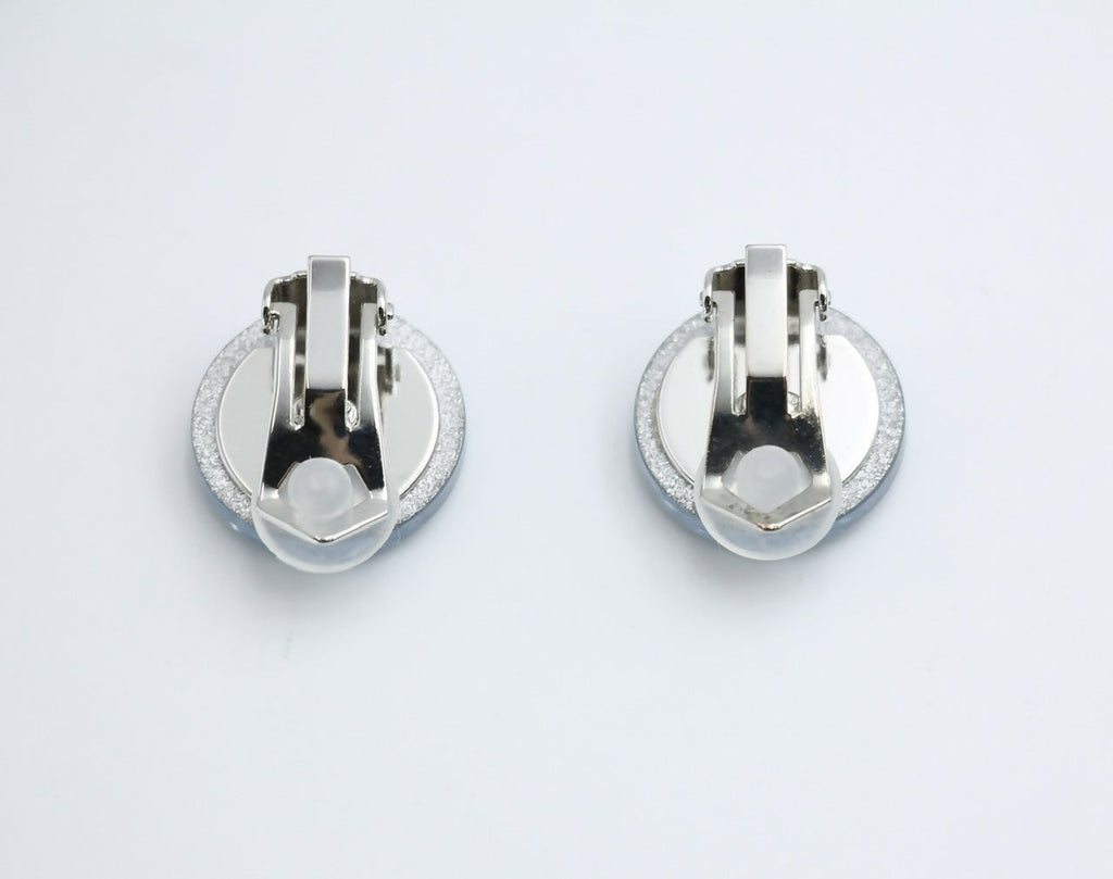 Chanel Vintage 00A Resin Light Blue Glitter Round Clip-on Earrings
