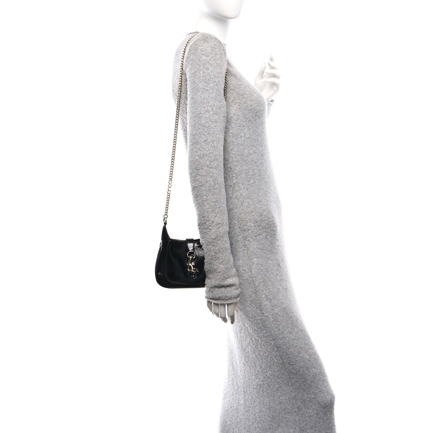 Crinkled Patent Mini Jackie Notte Bag Black