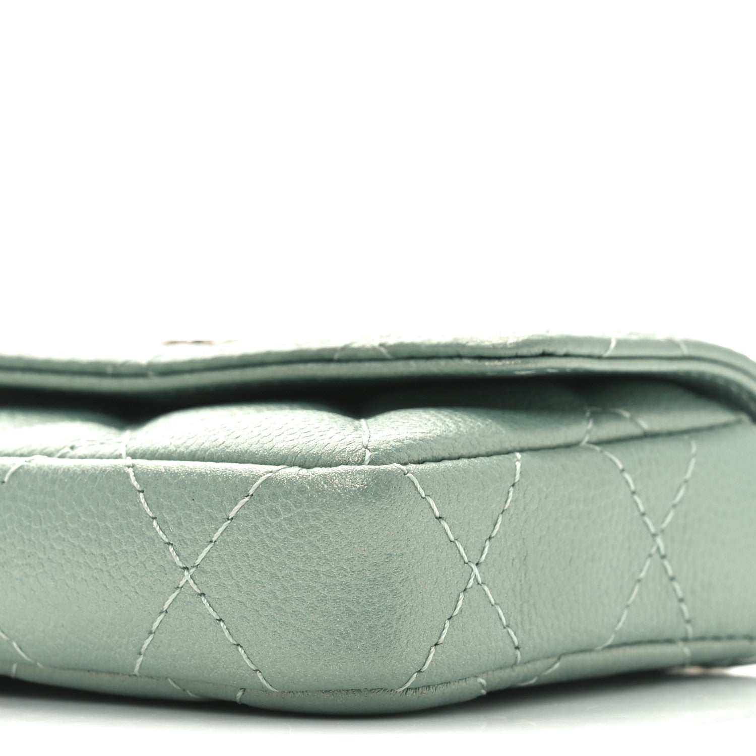 Iridescent Caviar Quilted Pearl On Top Coin Purse With Chain Light Green